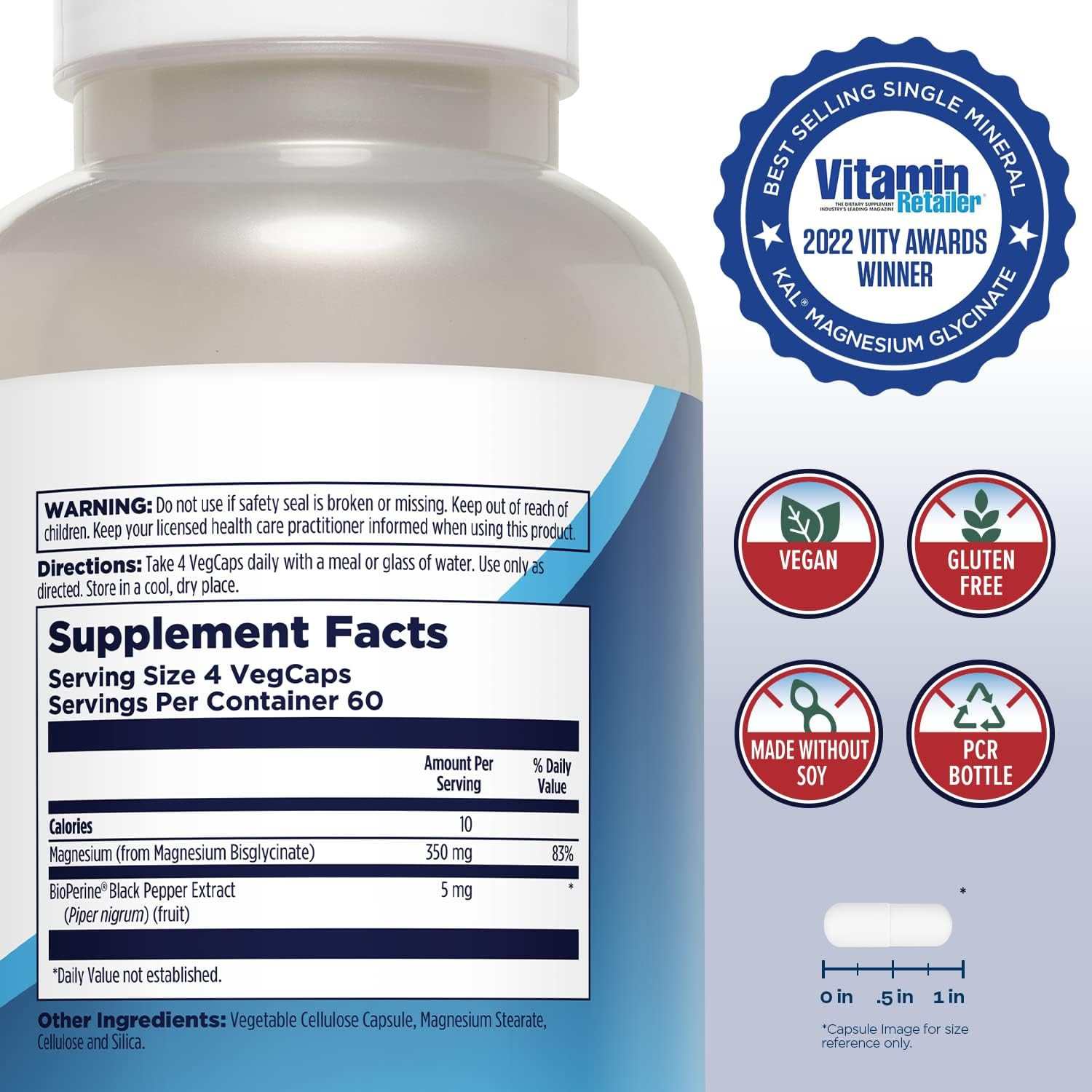 Magnesium Glycinate, New & Improved Fully Chelated High Absorption Formula with