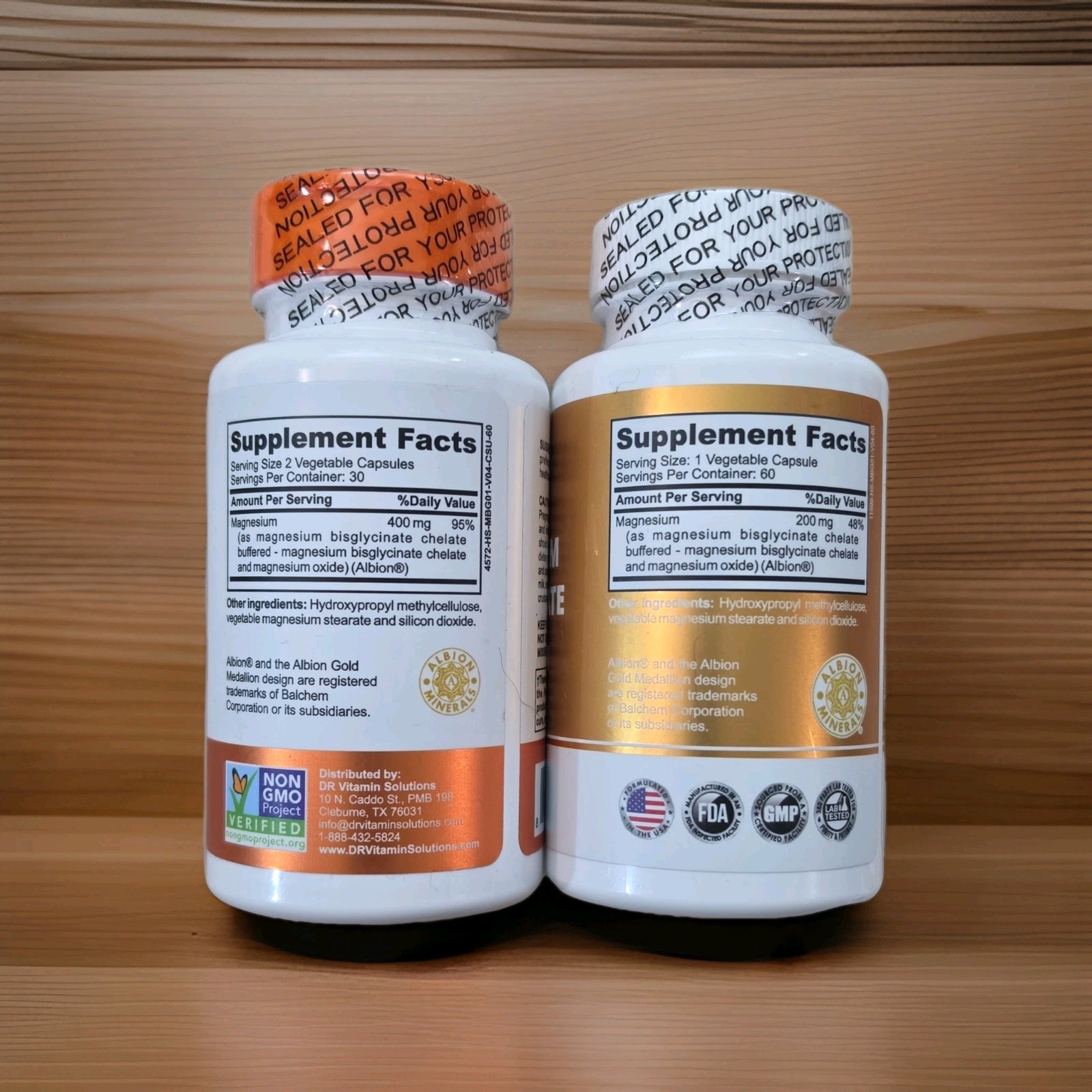 Magnesium Bisglycinate 400mg 60 caps + 200mg 60 caps = 120 caps Vegan Non-GMO