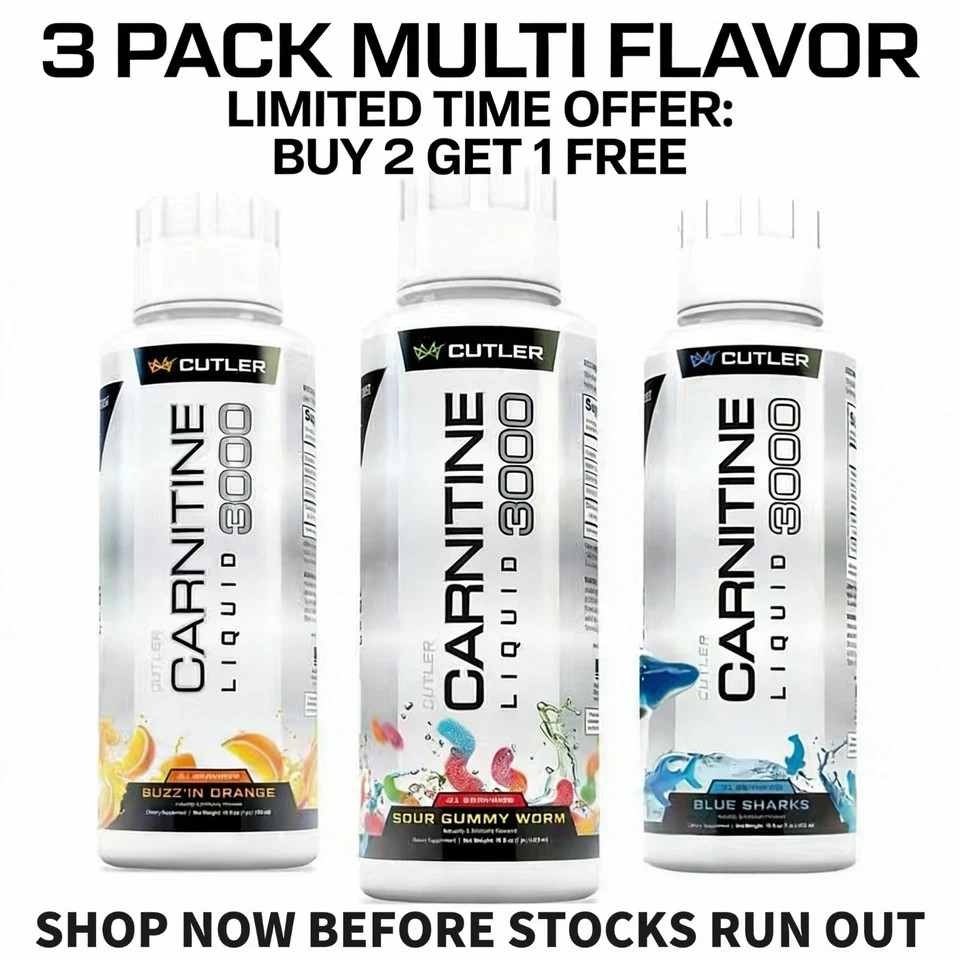 Cutler Nutrition 3 Pack Multi Flavor Carnitine Liquid 3000 Energy Sport Beverage