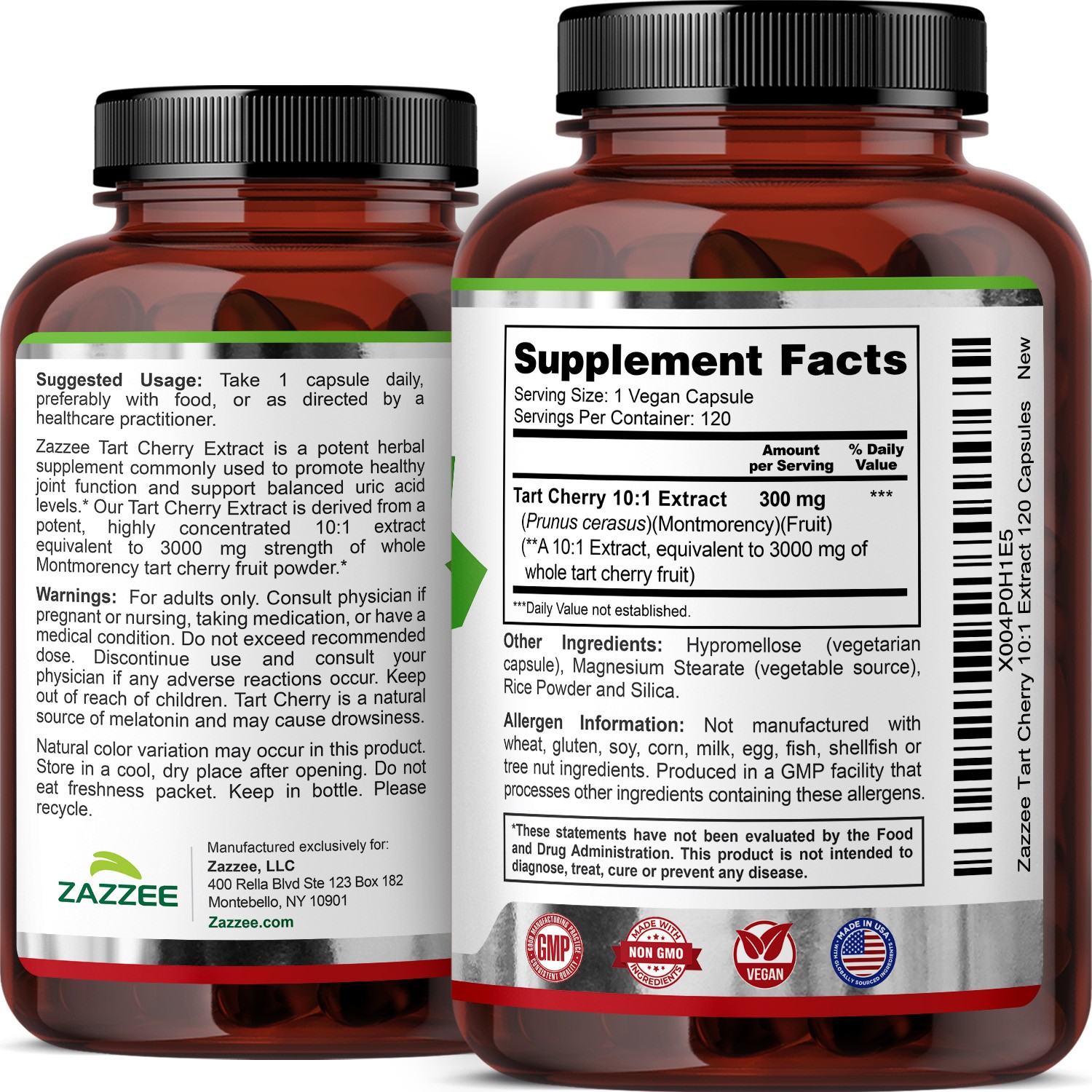 Tart Cherry 10:1 Extract, 3000 mg Strength, 120 Vegan Capsules, 4 Month Supply