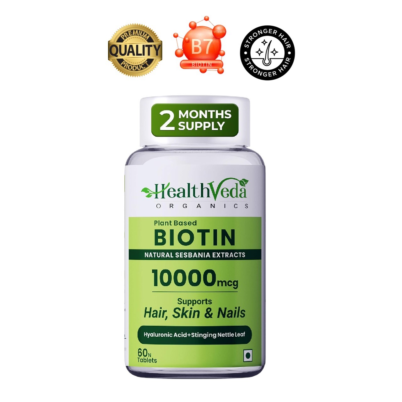 Health Veda.Organics Biotin 10000mcg Hair 60 Tablets