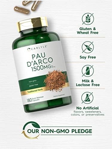 Carlyle PAU D’Arco Capsules | 1500mg | 180 Count | Non-GMO, Gluten Free | Herbal
