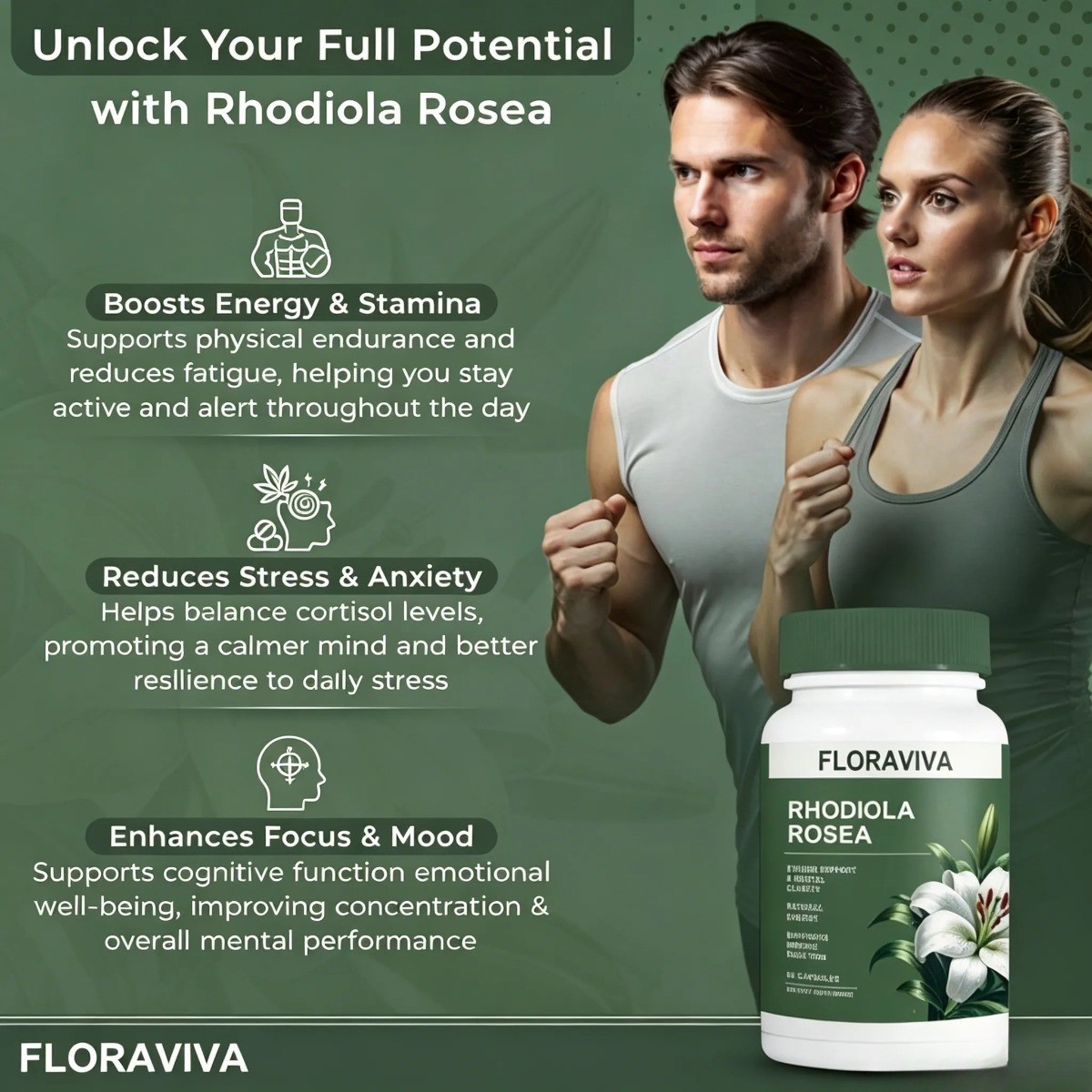 Floraviva Rhodiola Rosea Capsules – Non-GMO for Stress Relief & Energy Support