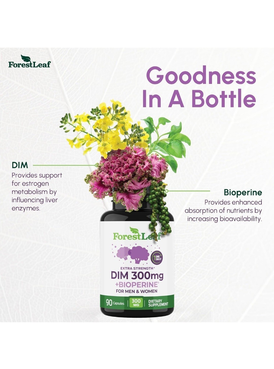 DIM (Diindolylmethane) 300mg – with BioPerine, for Metabolism & Hormone Balance