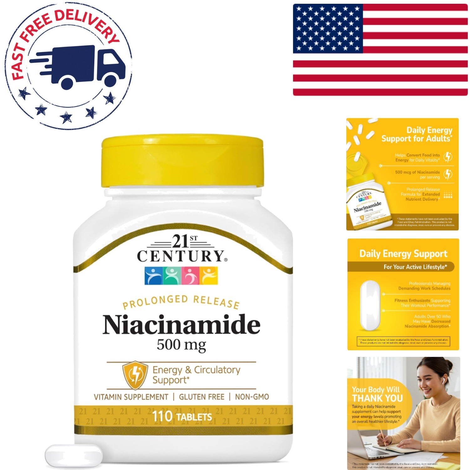 Prolonged Release 500 mg Niacinamide – 110 Count Tablets for Daily Energy Boost