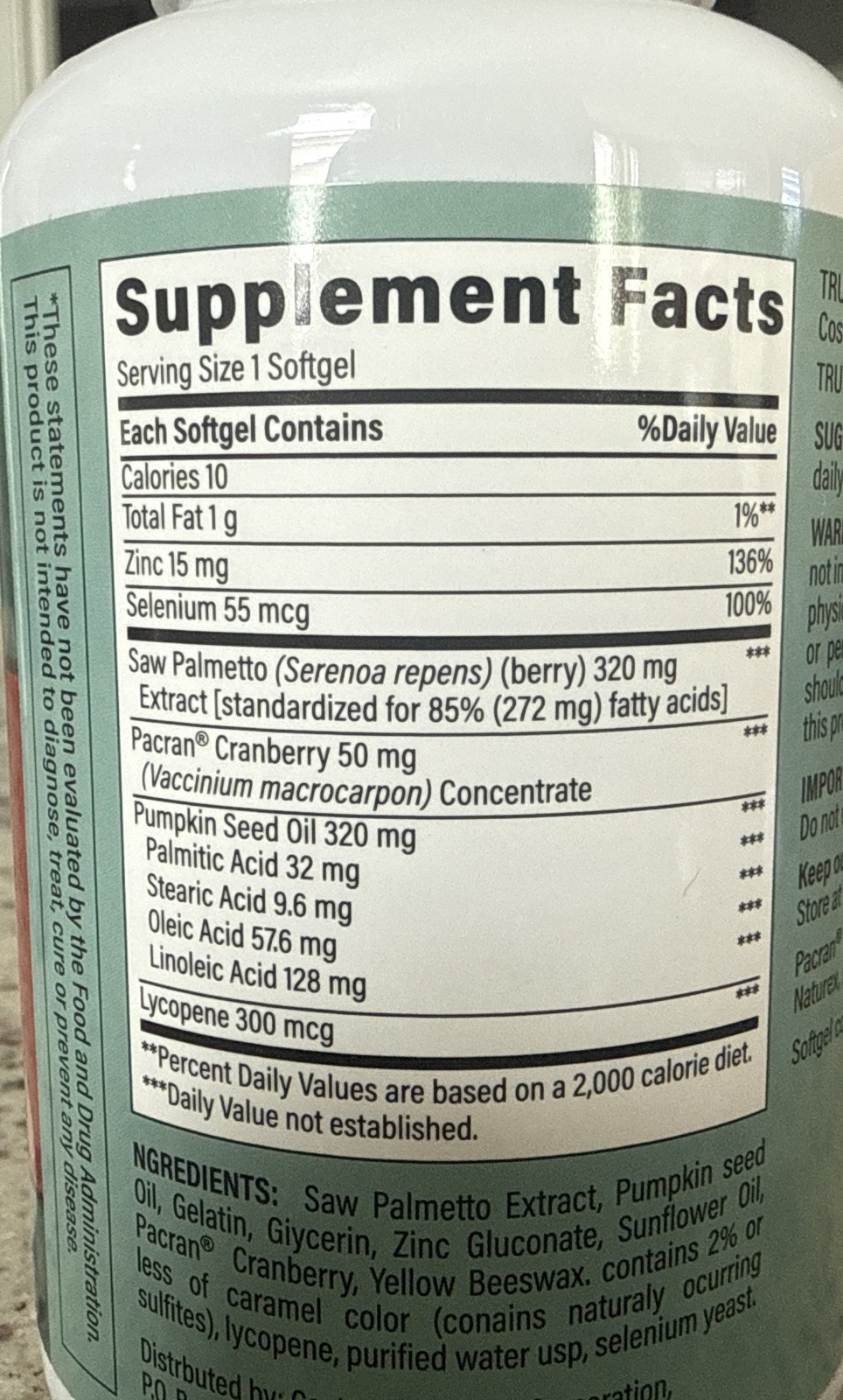 Truenature Prostate Plus Health ComplexSaw Palmetto, Zinc, Lycopene & Cranberry+