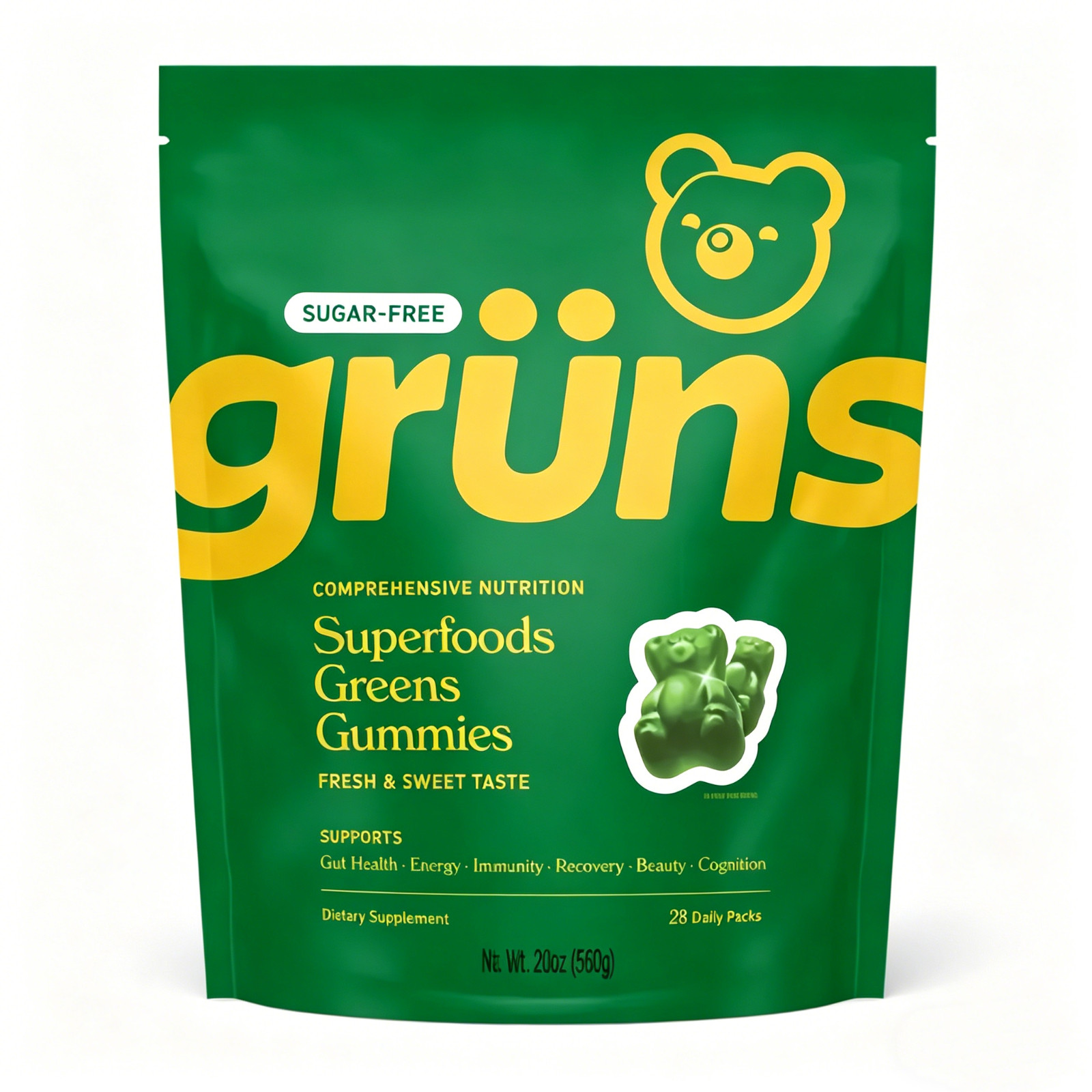 NEW/FRESH Gruns Adult Sugar-Free Super Greens Multivitamin