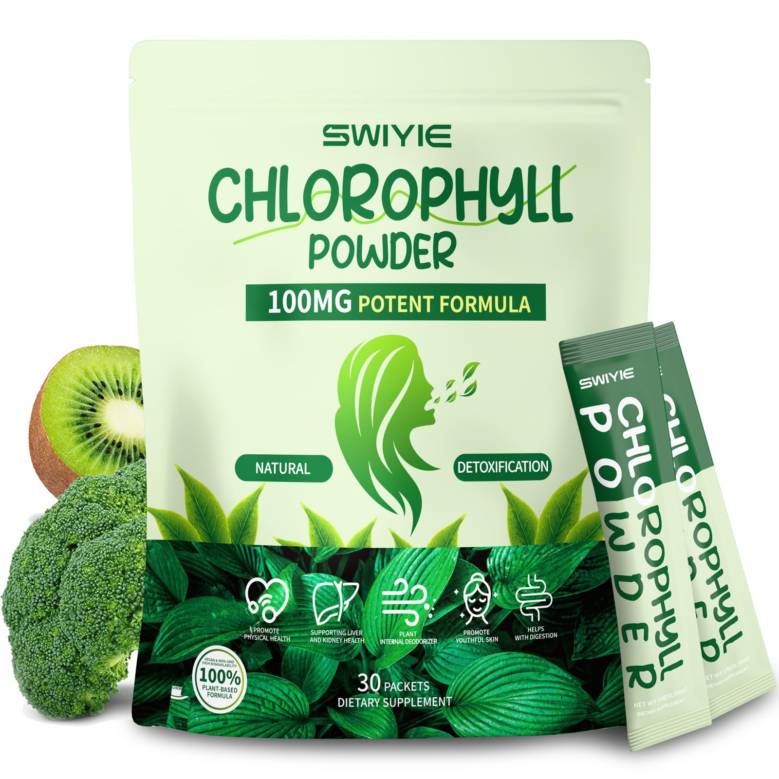 Swiyie Chlorophyll Powder – 100mg Liquid Clorofila for Drinking – Natural Her…