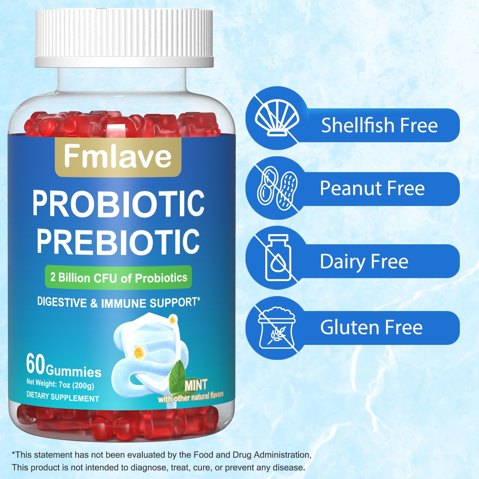 Probiotic Gummies for Women, Men & Teens 2 Billion CFUs Immune & Gut Health 60pc