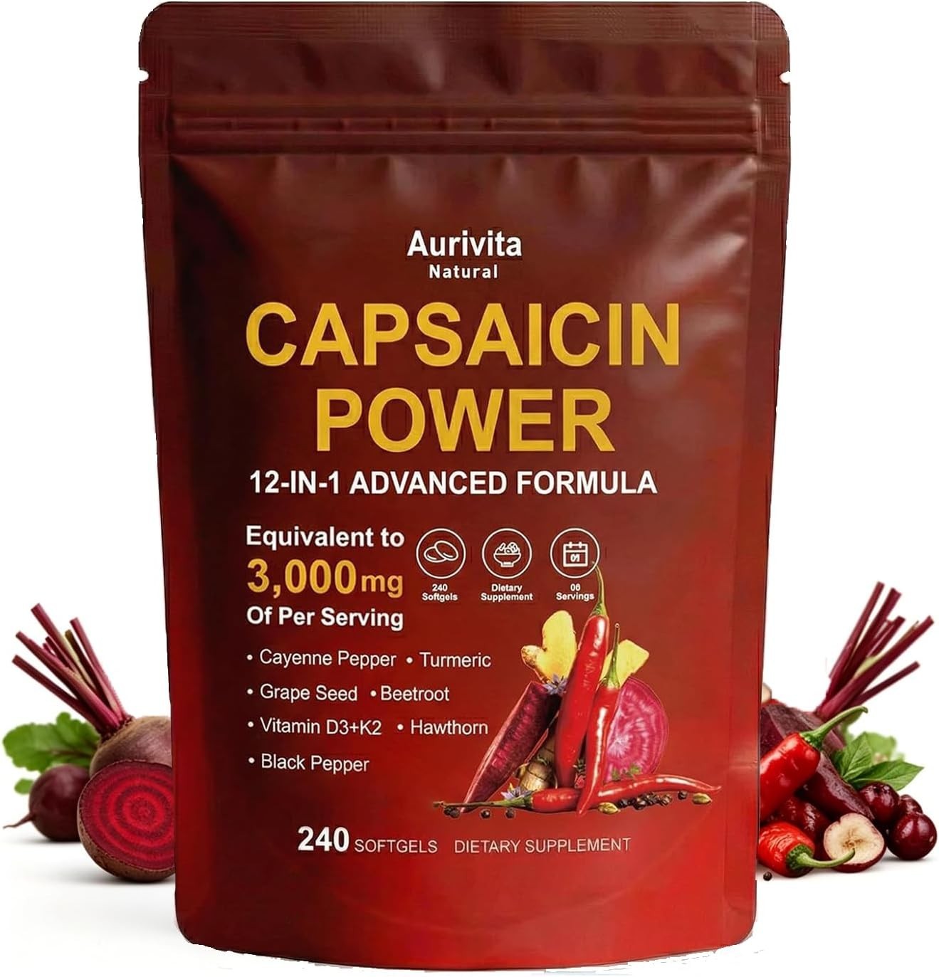 Capsaicin Softgels,auri Cayenne Pepper softgels， with Vitamin E, D3+K2,
