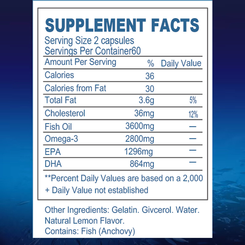 Fish Oil 3600 mg with Omega 3 EPA & DHA – Triple Strength Omega 3 Supplement 120