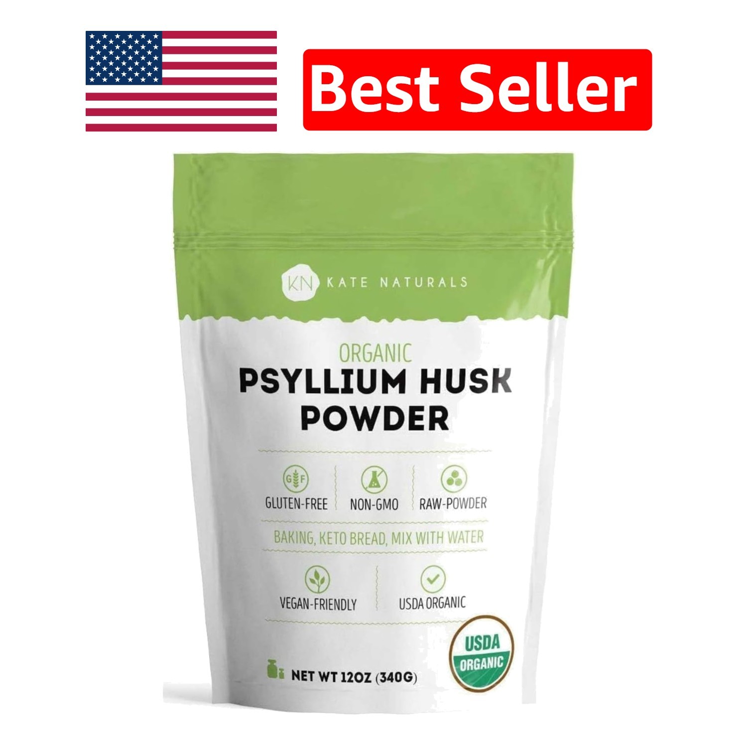 Versatile 12oz Organic Psyllium Husk Powder for Baking & Smoothies, Gluten-Free