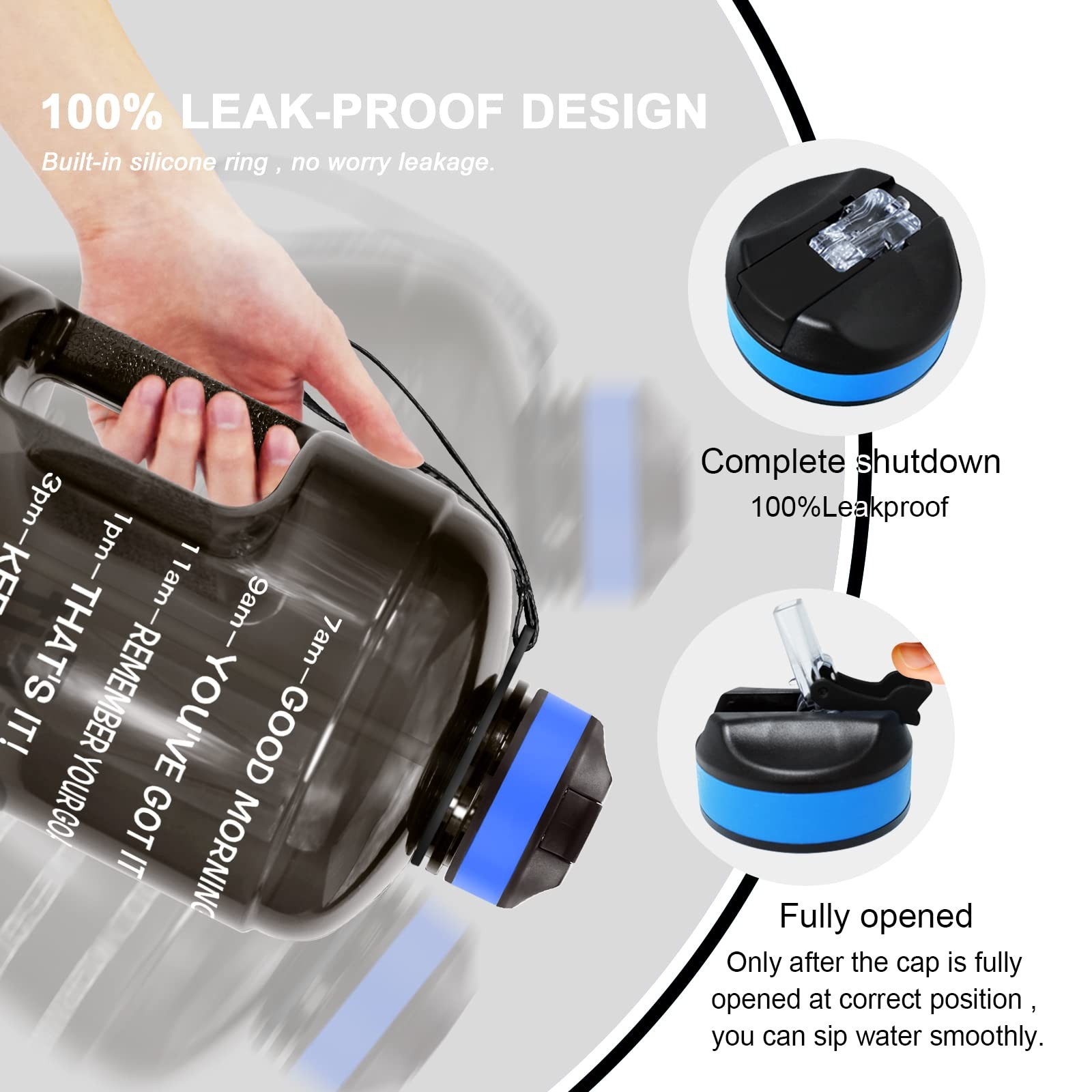 QuiFit Motivational Gallon Water Bottle – 128 Ounces, QFA3 Midnight Black