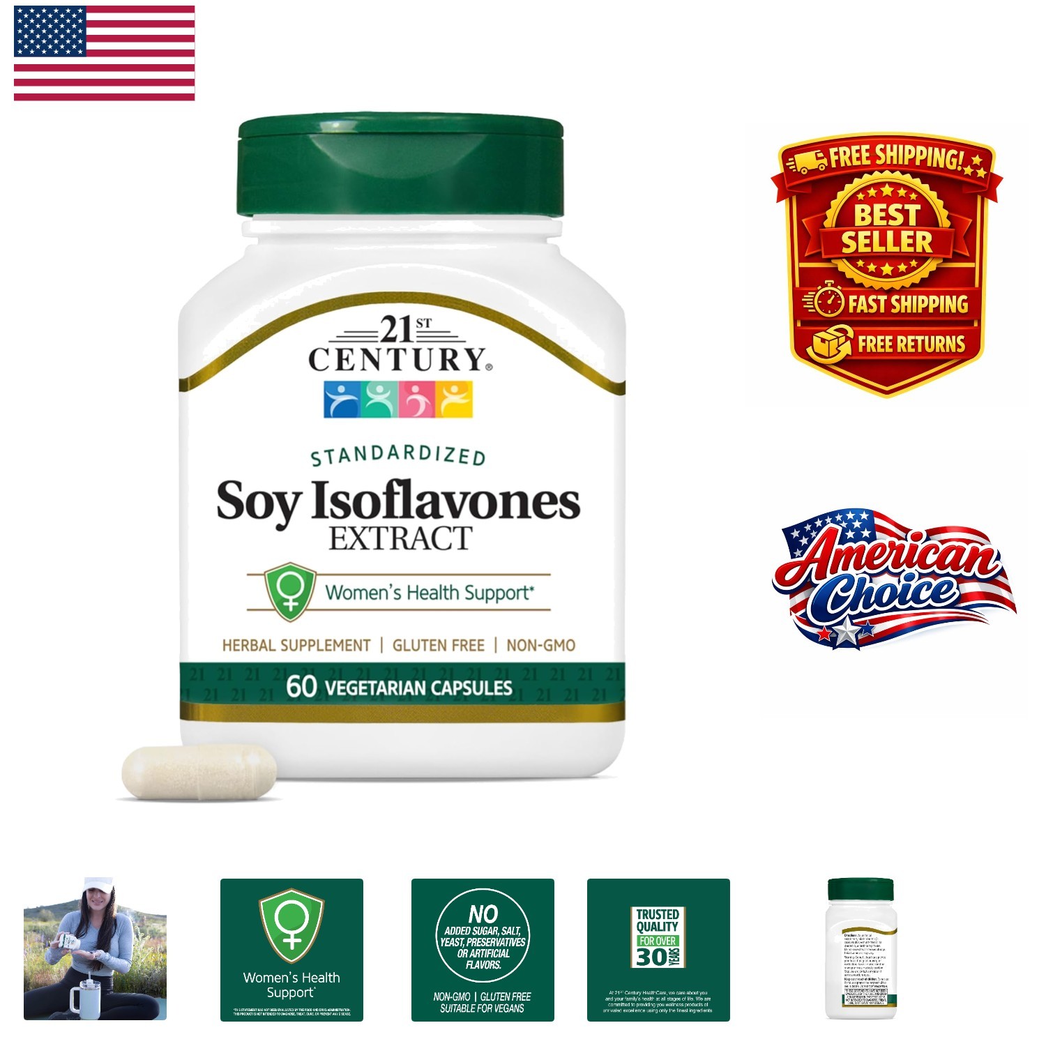 High Concentration Soy Isoflavones, 60 Veg Capsules for Enhanced Female Health