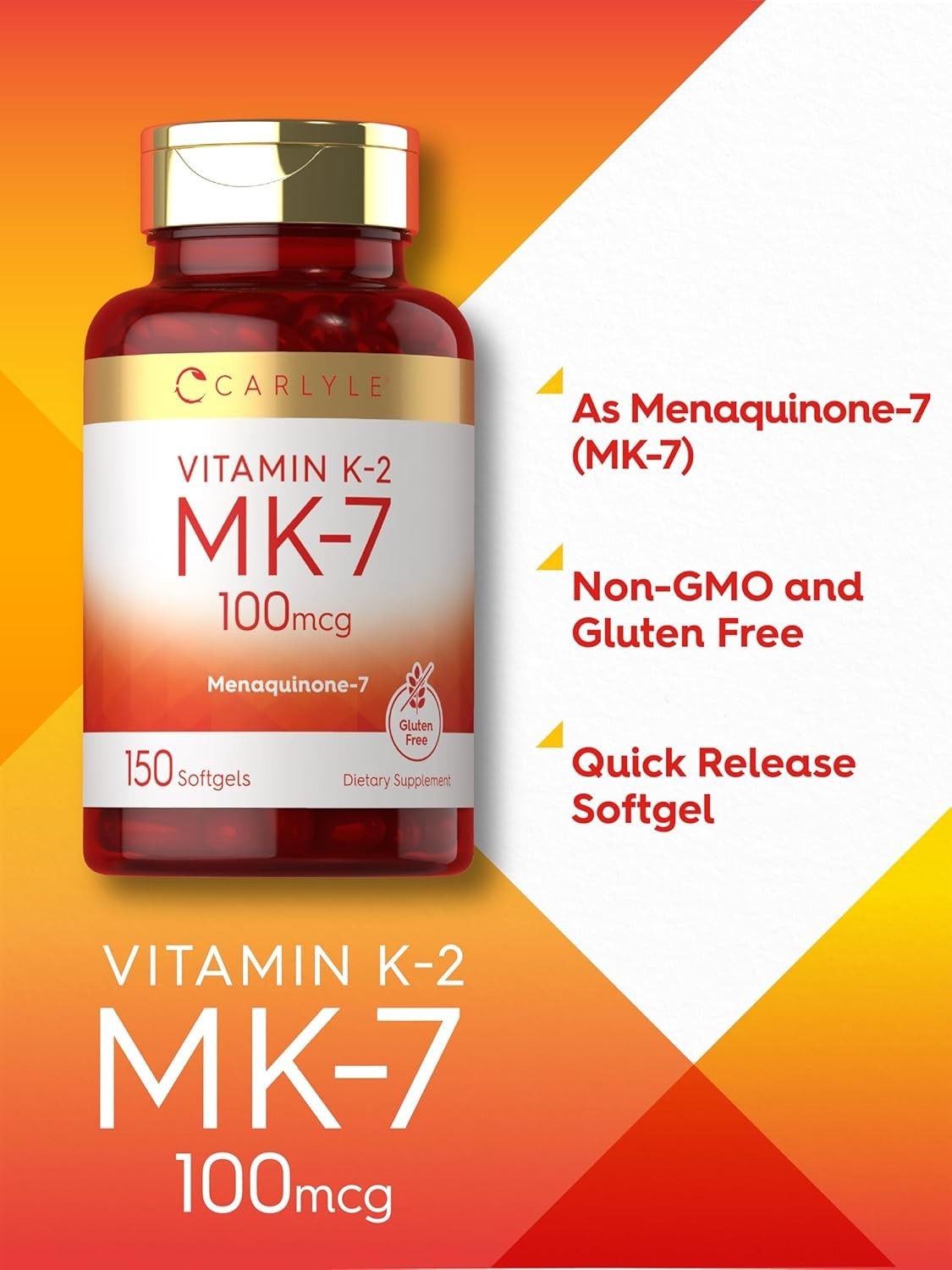 Vitamin K2 MK7 100 mcg | 150 Softgels | Non-GMO, Gluten Free Supplement