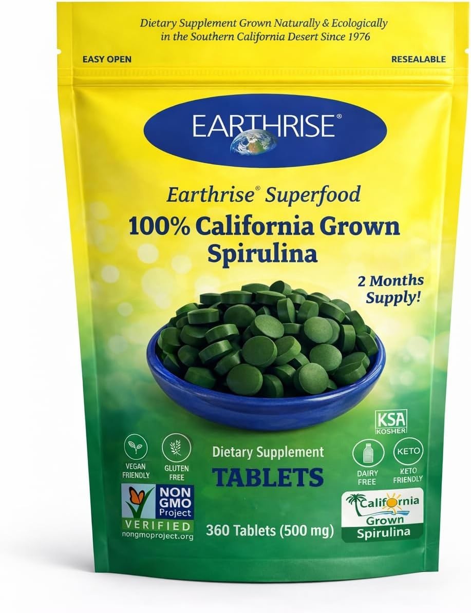 100% Pure California Spirulina 500mg Tablets – , Gluten-Free, 360 Count
