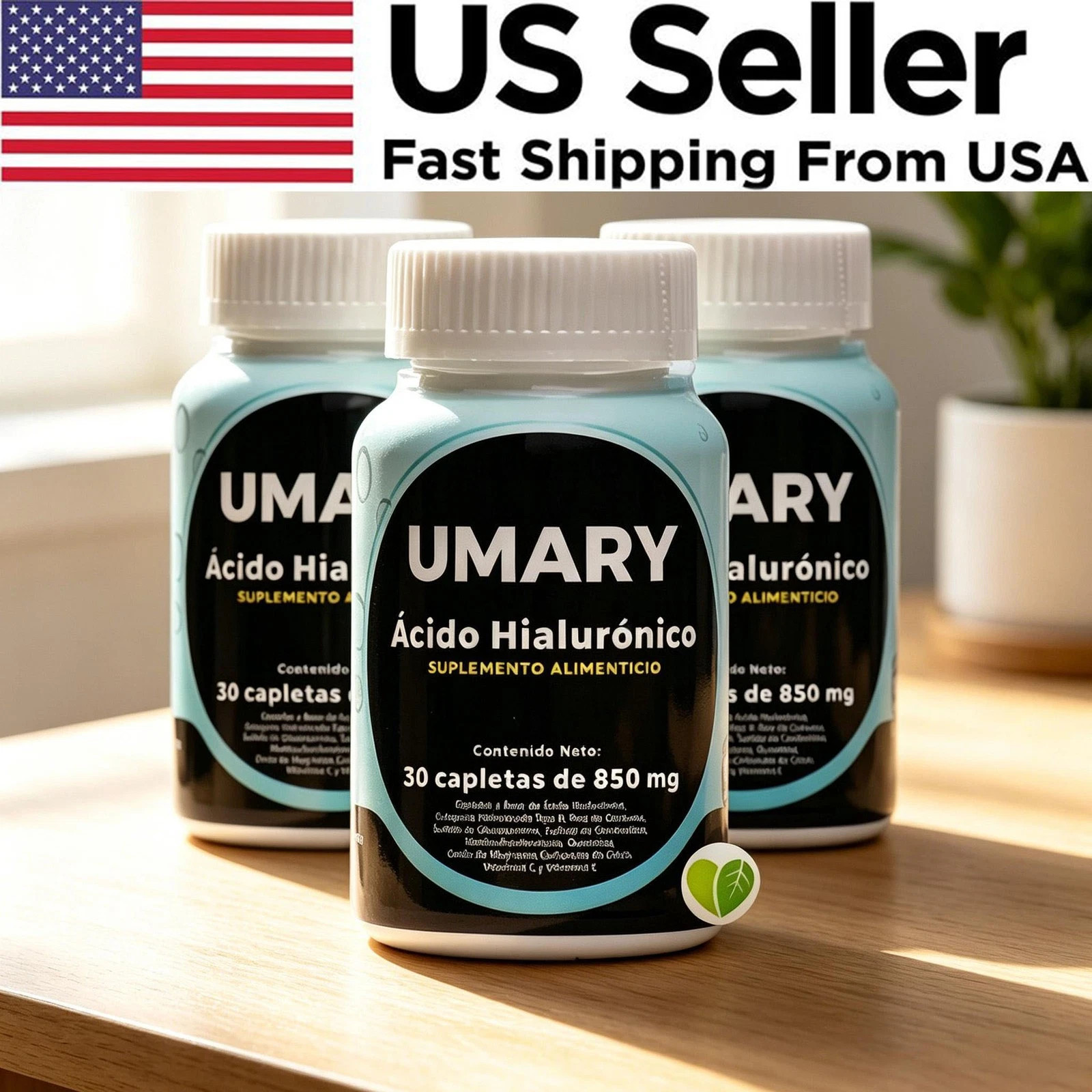 3 bottles Hyaluronic Acid 30 Capsules 850mg Daily Health Supplement New-*-*US