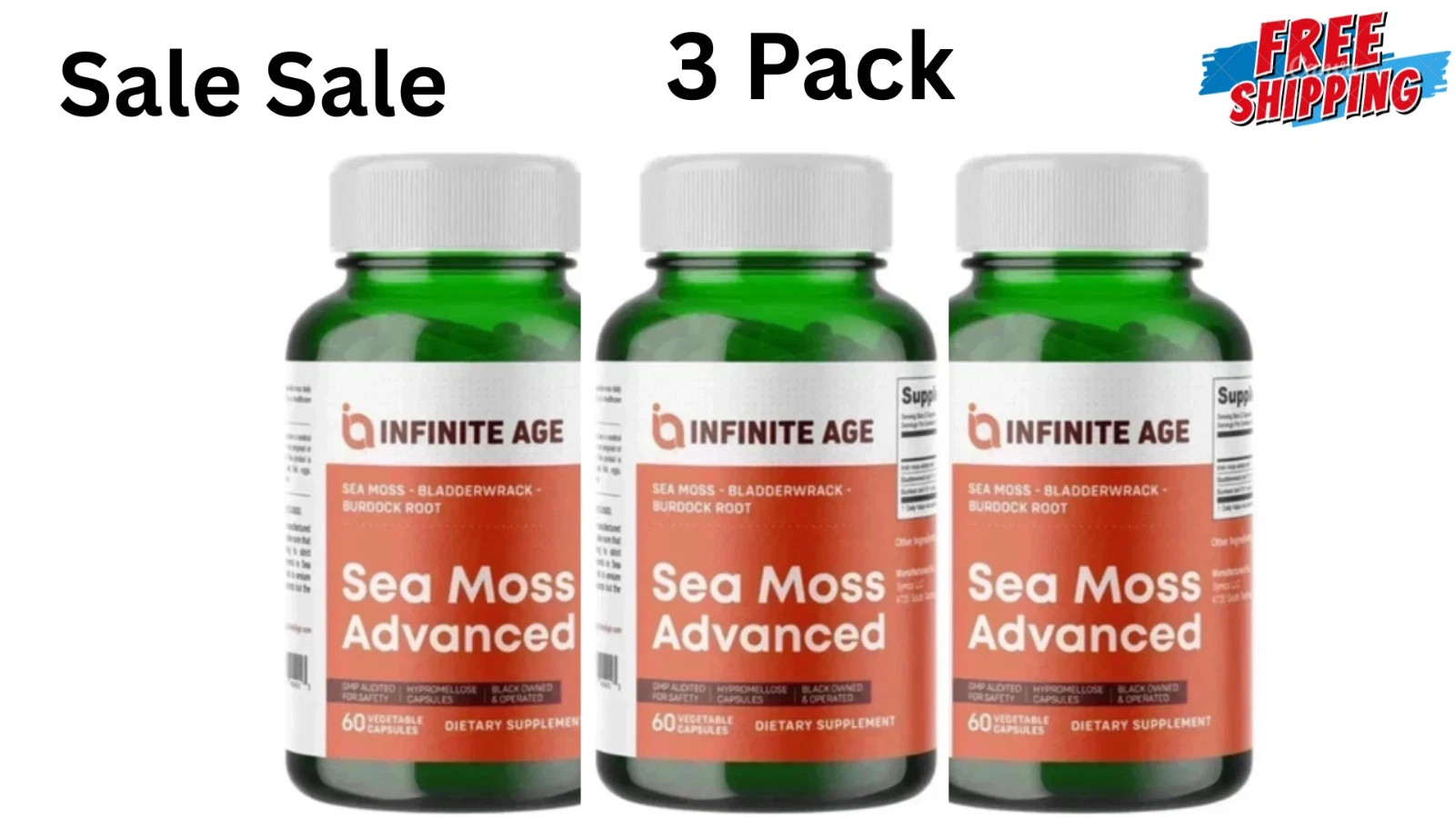 3 Pack INFINITE AGE Sea Moss Advanced 1250mg Superfood, High-Potency 60 Capsule