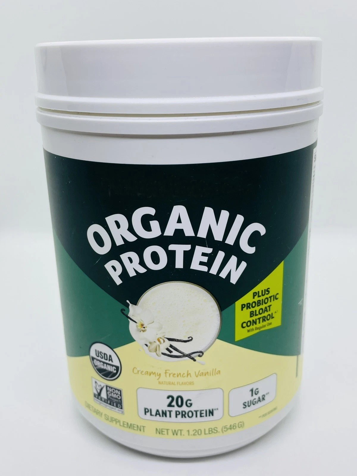 Organic Plant-Based Protein Powder, Creamy French Vanilla, 1.2 lbs (546g)