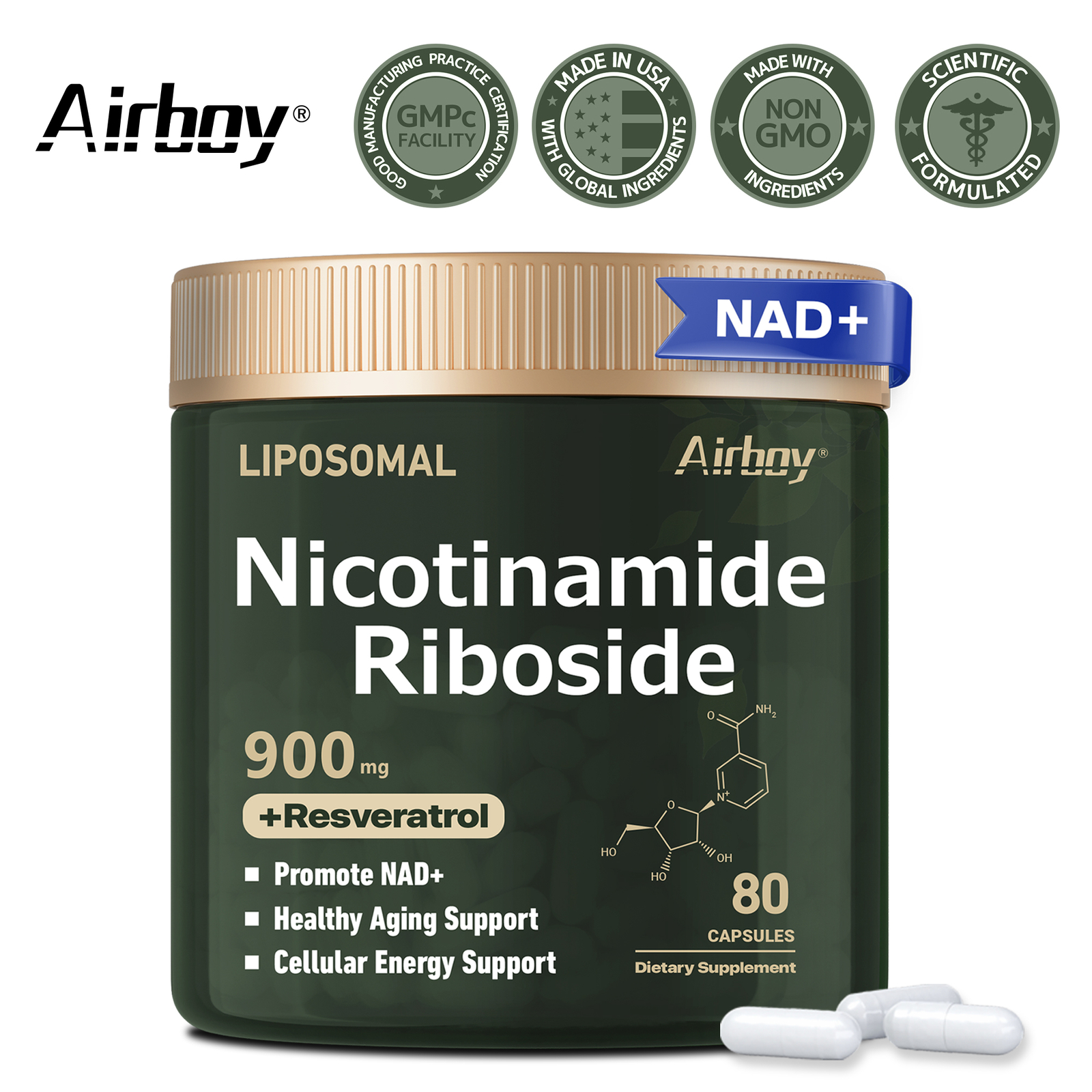 Nicotinamide Riboside 900mg – Anti-aging NAD Supplement, Focus, Memory Booster