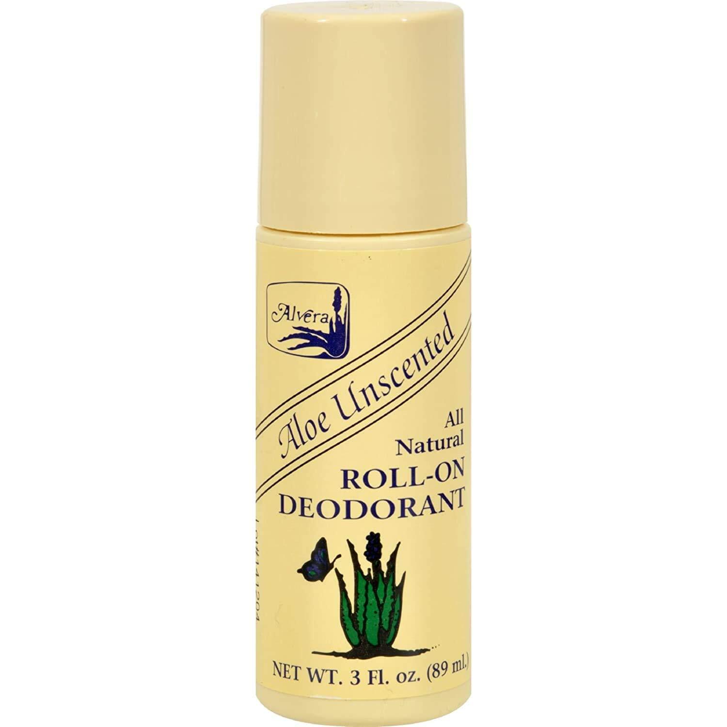 Alvera Natural Deodorant Roll On Unscented Aloe 24 Hour Protection Pack of 6