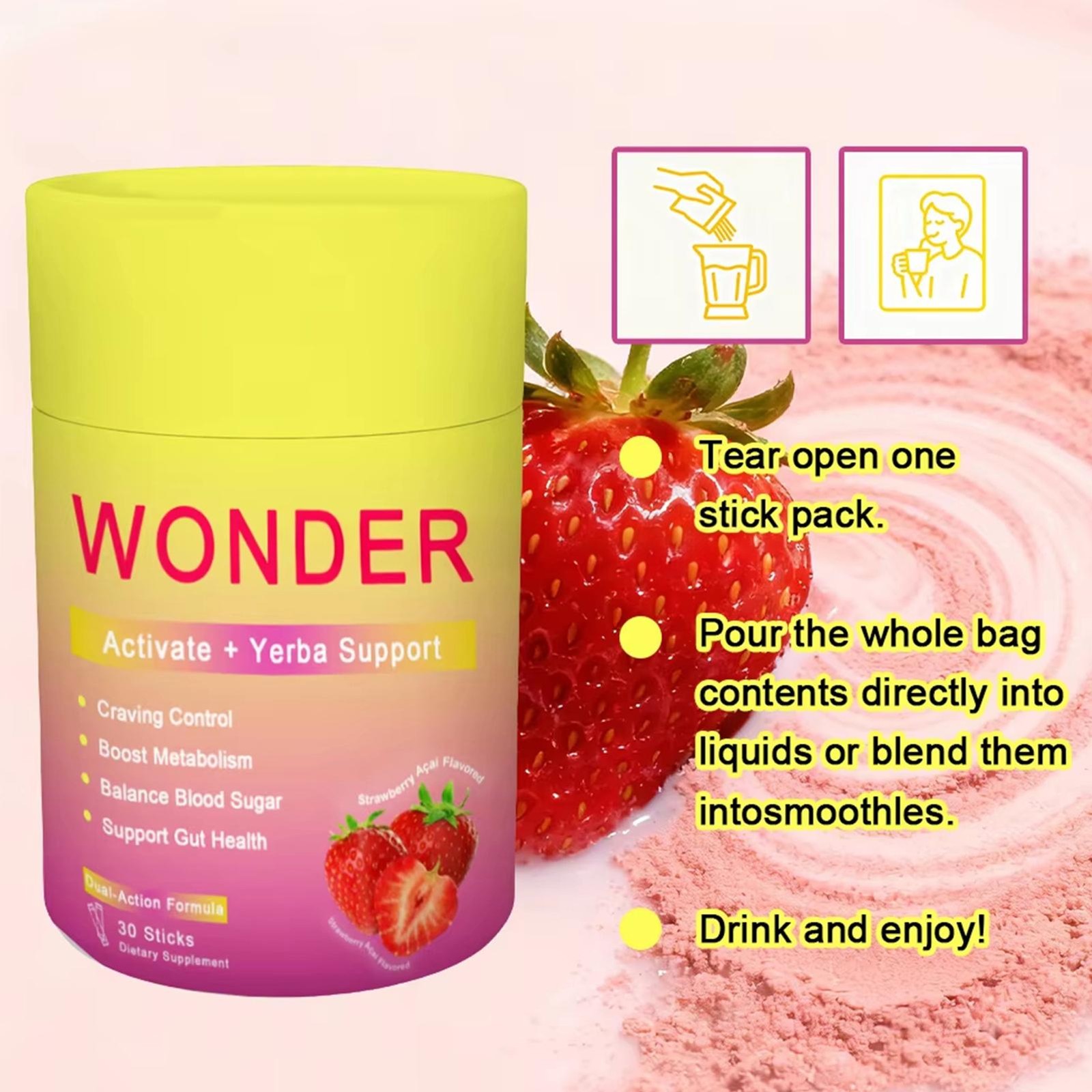 30 Servings Cutting Drink blend – 5-HTP, Yerba Mate & Magnesium Mixed Berry F…