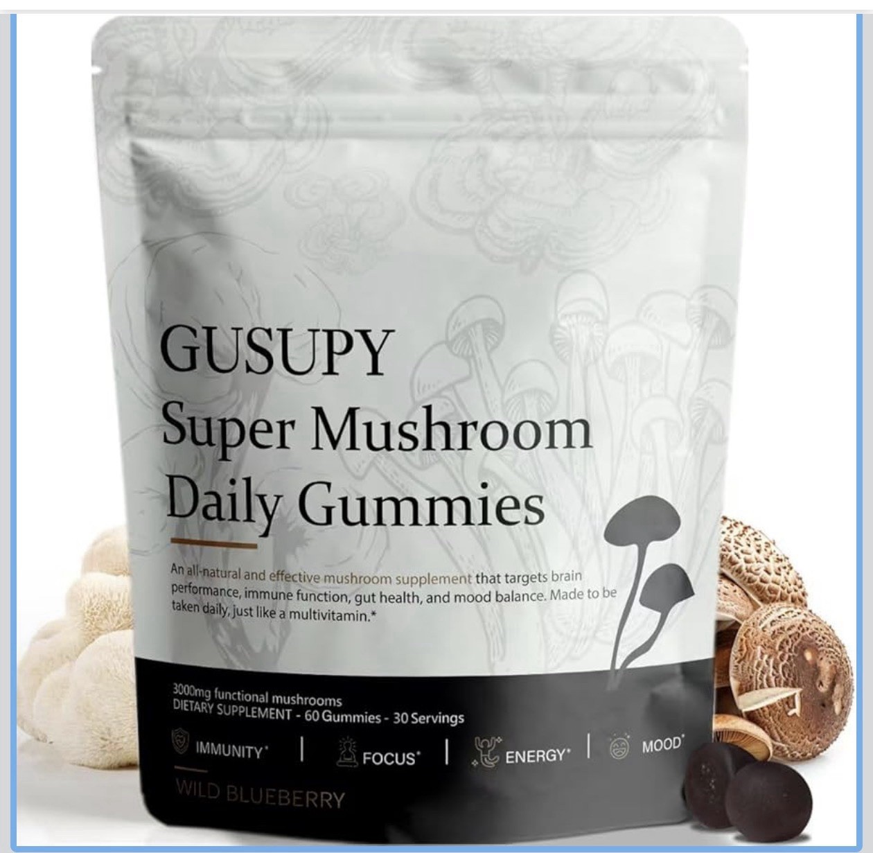 Lions Mane Mushroom Supplement Gummies – 12 Organic Mushroom Blend 60 Gummies