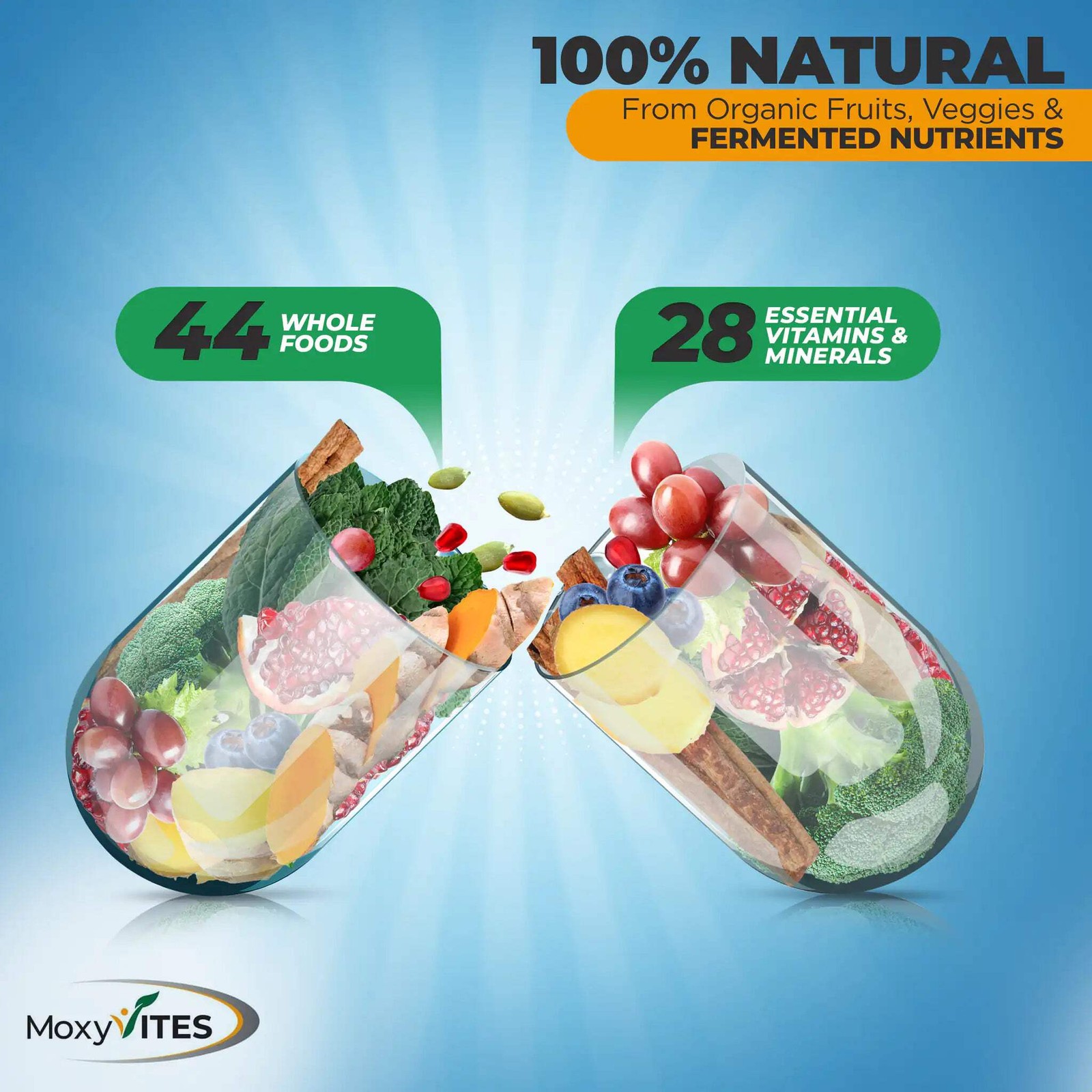 MoxyVites Men’s Multivitamins, 44 Organic Whole Food, Fermented Nutrients