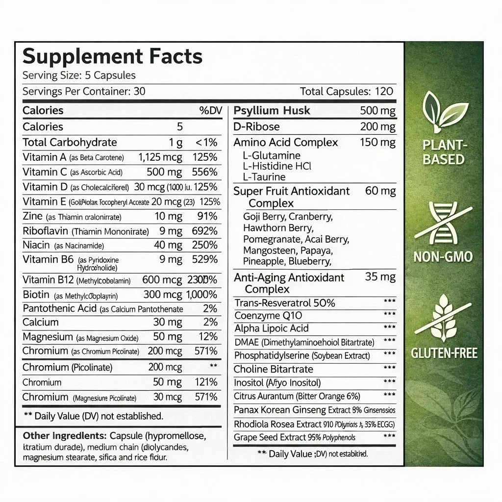 1 Pack SuppBotanics Immuno Vital Immune Support 150+ Nutrients 120 Caps