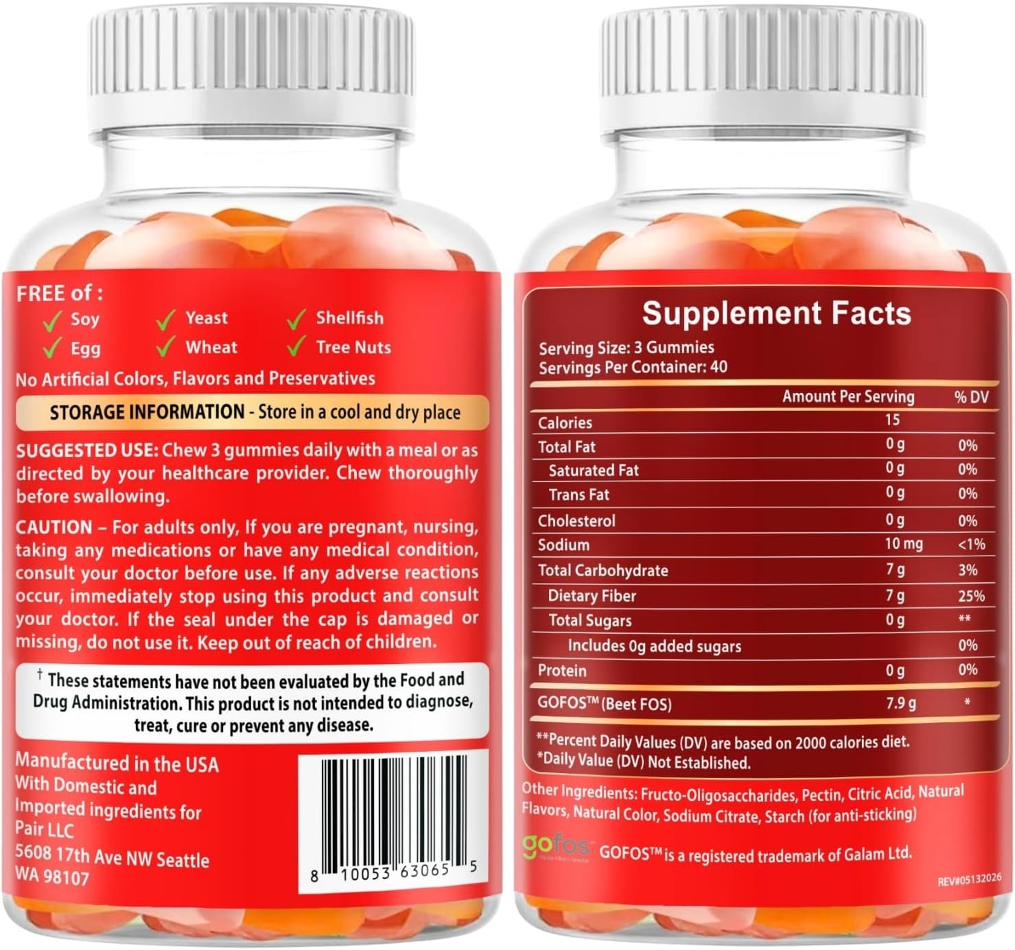 VITBOOST Prebiotic Fiber Gummies 7g – 120 Count