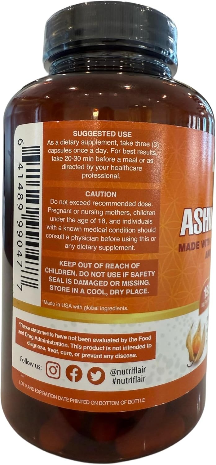Certified Organic Ashwagandha with Black Pepper – 180 Capsules for Stress Relief