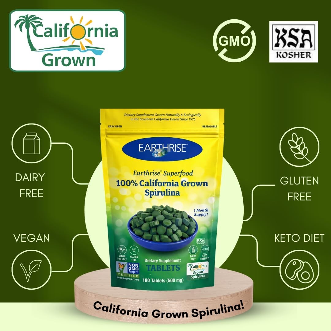 Premium Spirulina Tablets 500mg – 180 Count | Vegan, Gluten-Free, Non-GMO, Keto