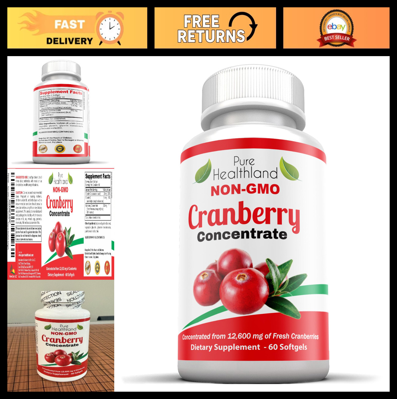 Cranberry Concentrate Softgels 252mg | 50:1 Extract | 60 Easy Swallow Capsules