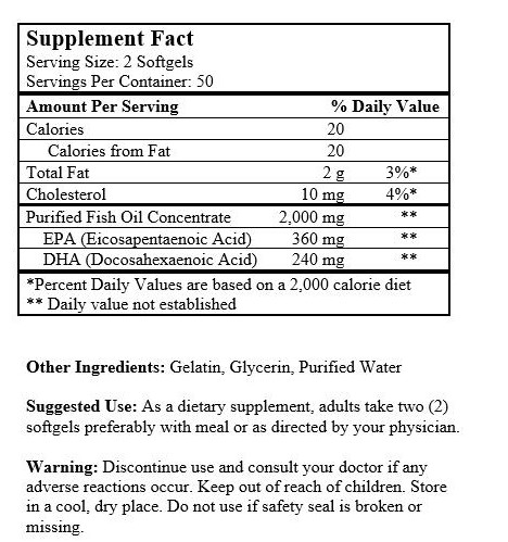 Alaska Deep Sea Fish Oil, Omega 3 DHA/EPA 1000 mg 200 Softgels NEW FAST SHIP USA
