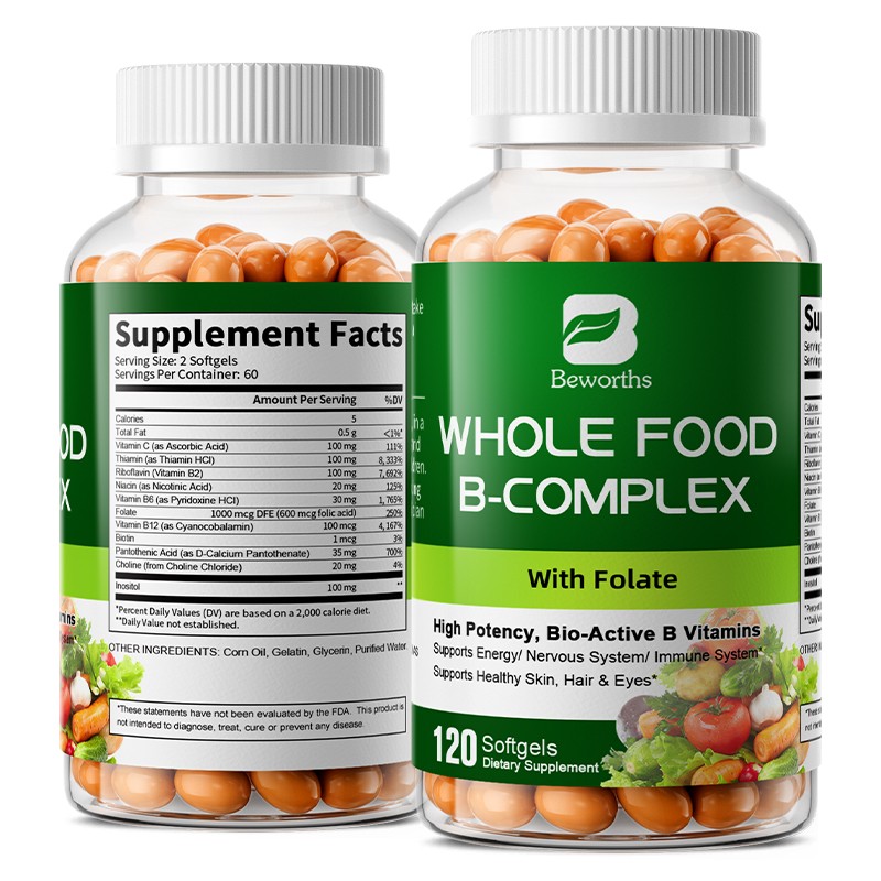 Vitamin B Complex 120 Capsules B1,B2,B3,B5,B6,B7,B9,B12, Immune Support Pills