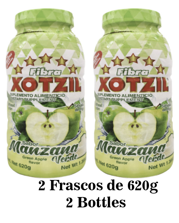 2 Pack XOTZIL Fiber/Fibra Green Apple Flavor 620g 1.6
