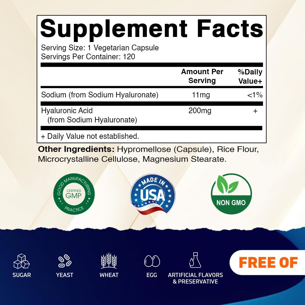 Vitamatic Hyaluronic Acid Supplements 200mg – Supports 120 Count (Pack of 1)