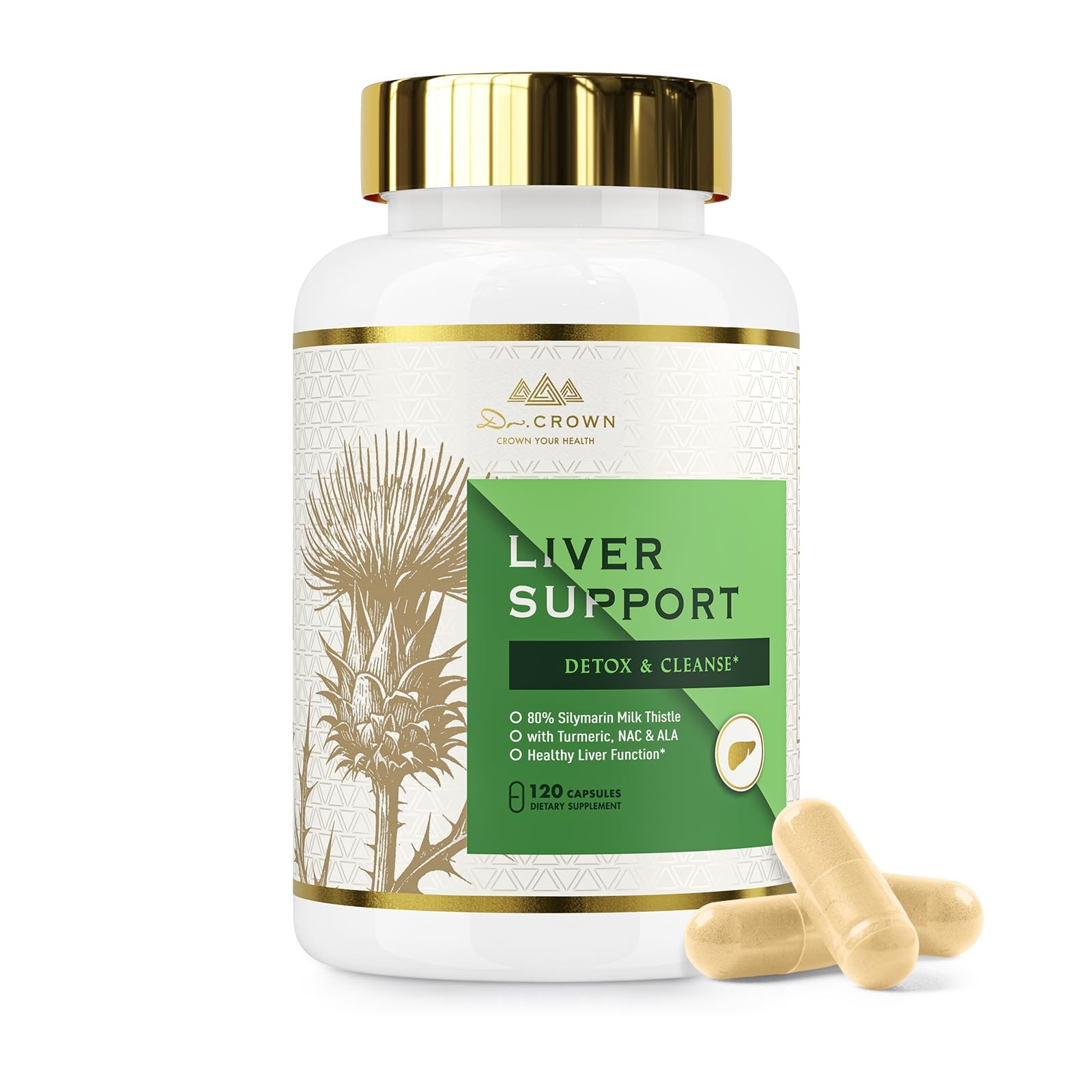 DR. CROWN Liver Cleanse Detox & Repair – Milk Thistle 120 Count (Pack of 1)