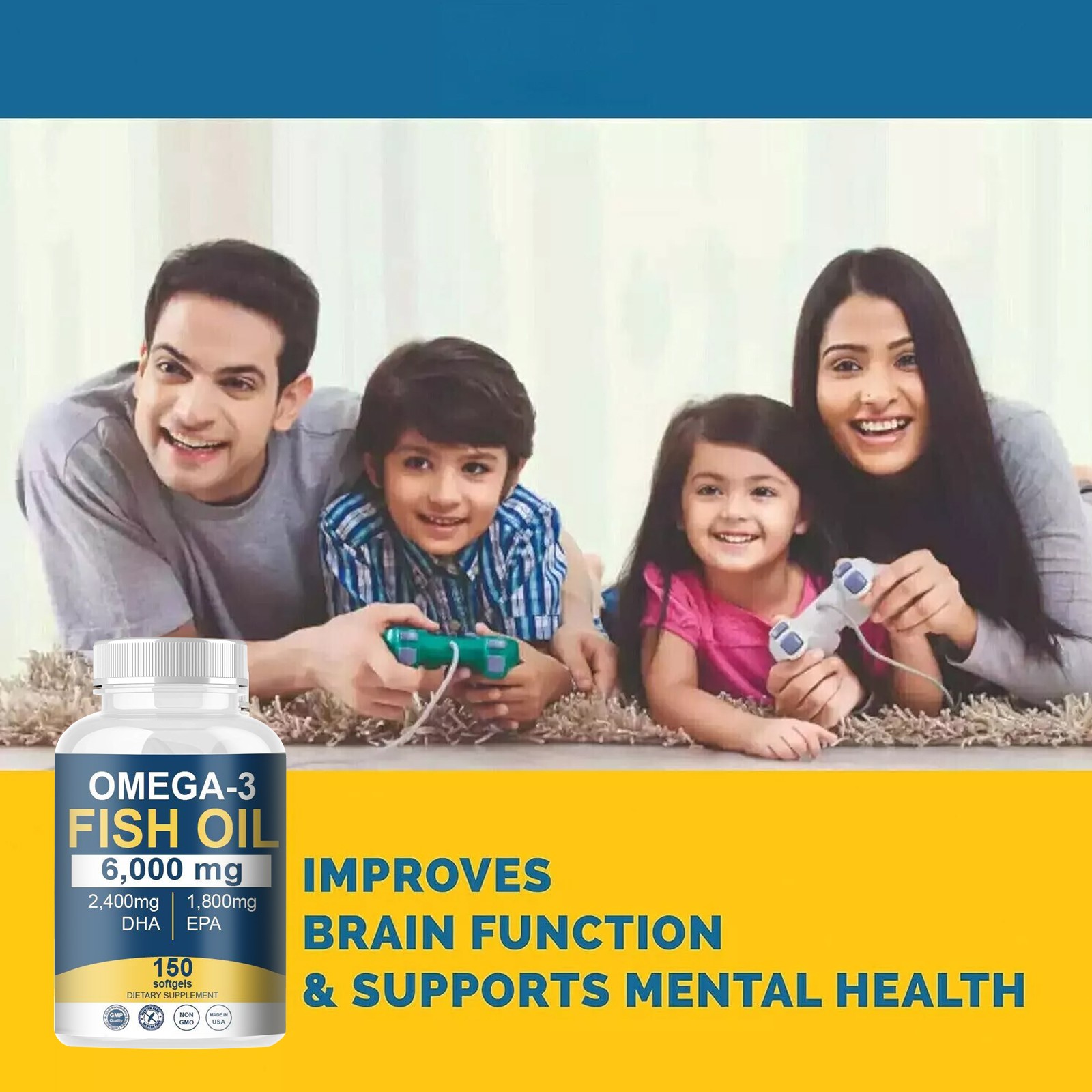 5PCSOmega Marine Brain, 6000 Mg Oil with EPA Max DHA Aids – 3 Liver,immune