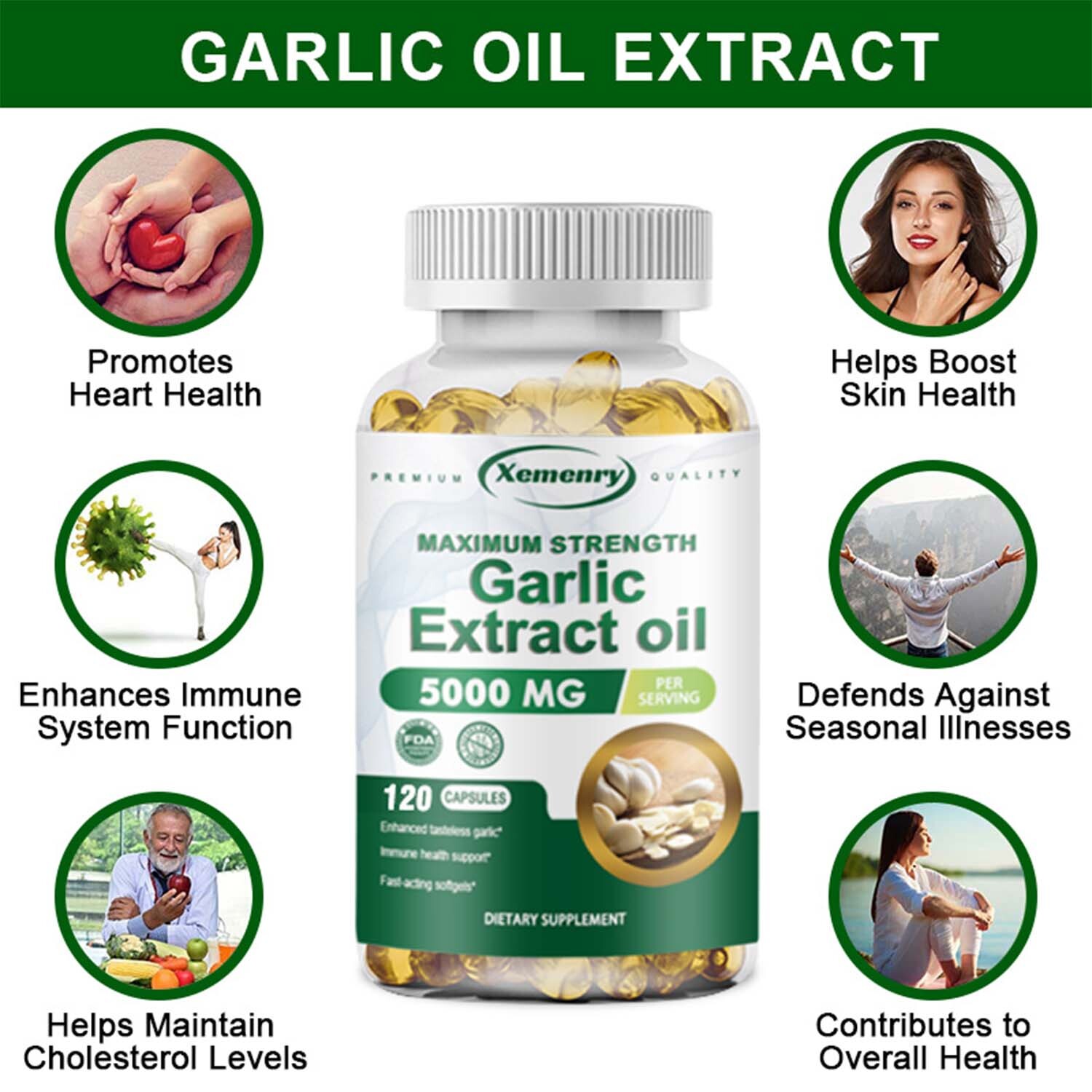 Garlic Extract Oil Capsules 5000mg – Heart Health, Lower Cholesterol Levels