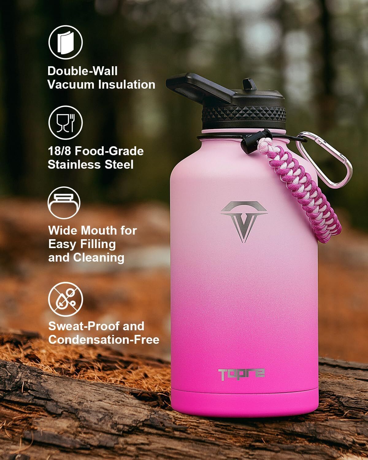 Half Gallon Water Bottle,64oz Insulated Bottle Stainless 64oz, Pink