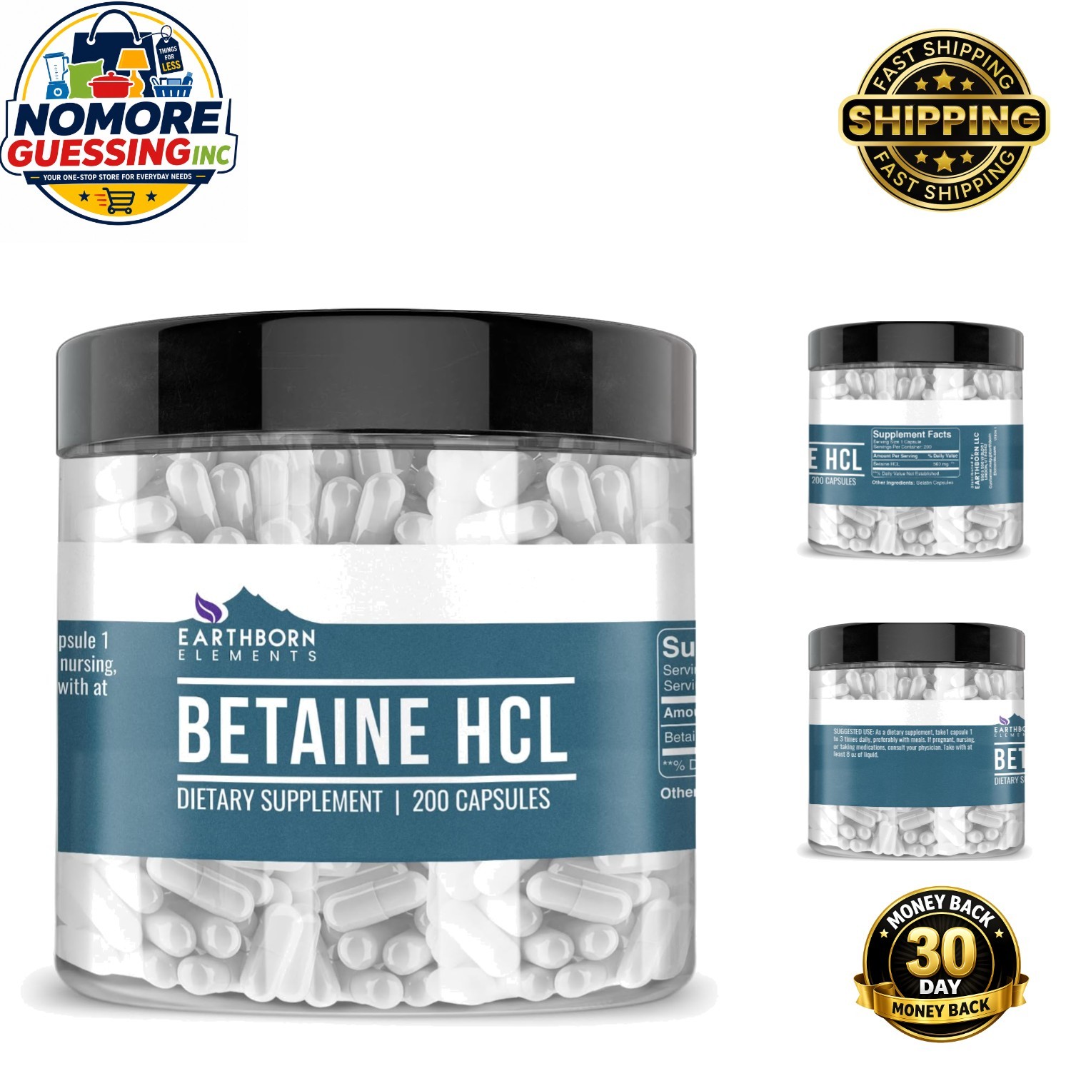 Pure Betaine HCL Capsules – 200 Count | Gluten Free Digestive Health Support