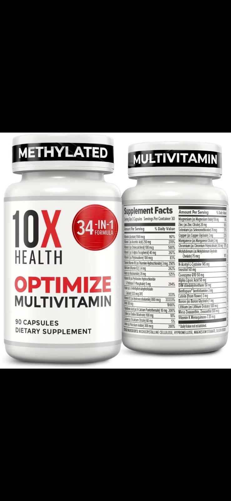 10X Health Optimize Methylated Multivitamin Non-GMO Gluten-Free 90 Caps