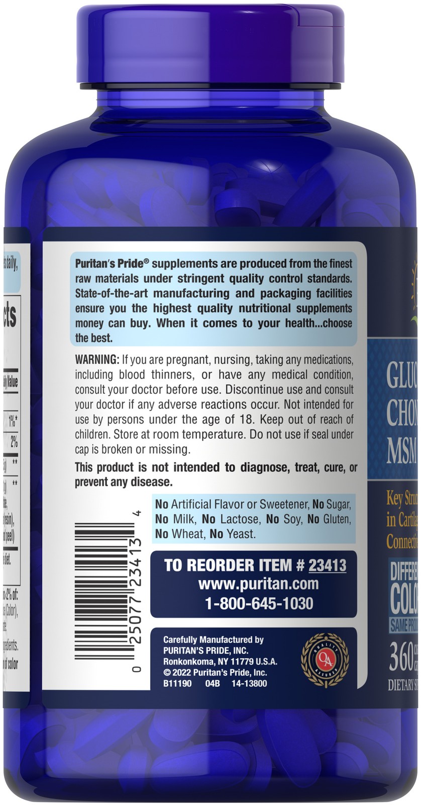 Puritans Pride Triple Strength Glucosamine Chondroitin MSM Joint Soother 360Caps