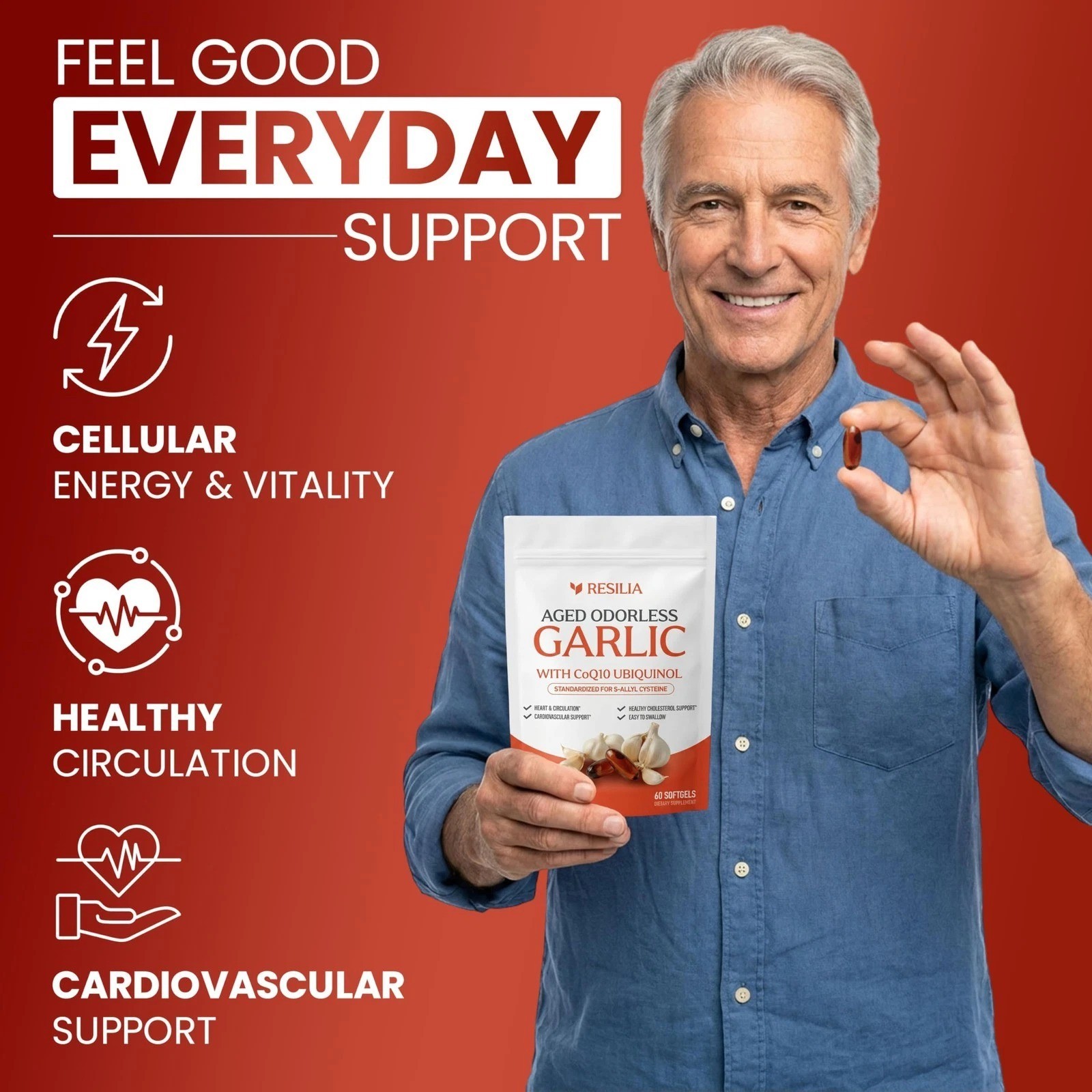 Resilia Garlic Extract 600mg Softgels (60 Count) – Odorless Aged Garlic Extra…