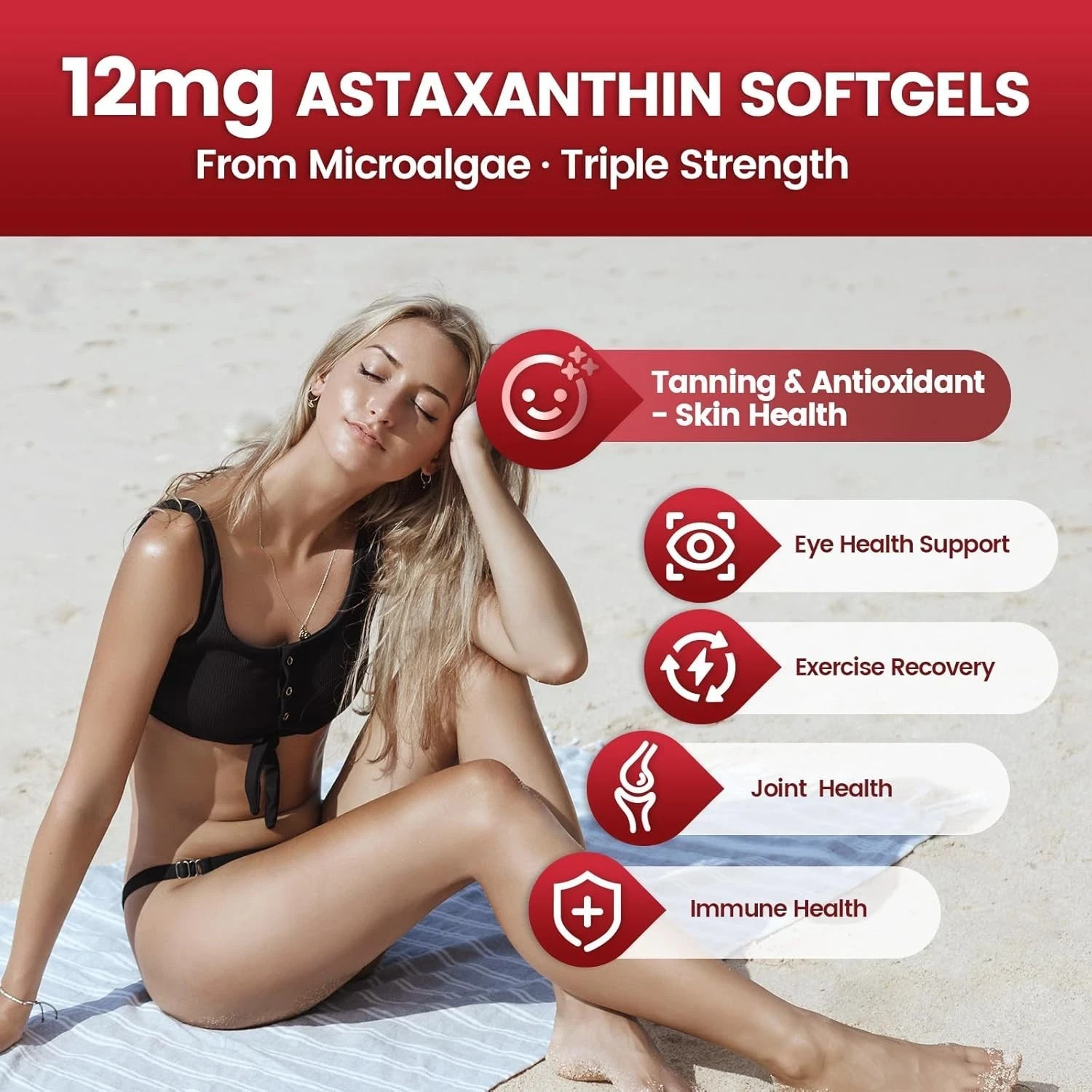 Astaxanthin 12mg 240 Softgels, 4 Month Supply,Triple Strength,Non-GMO,Eye Health