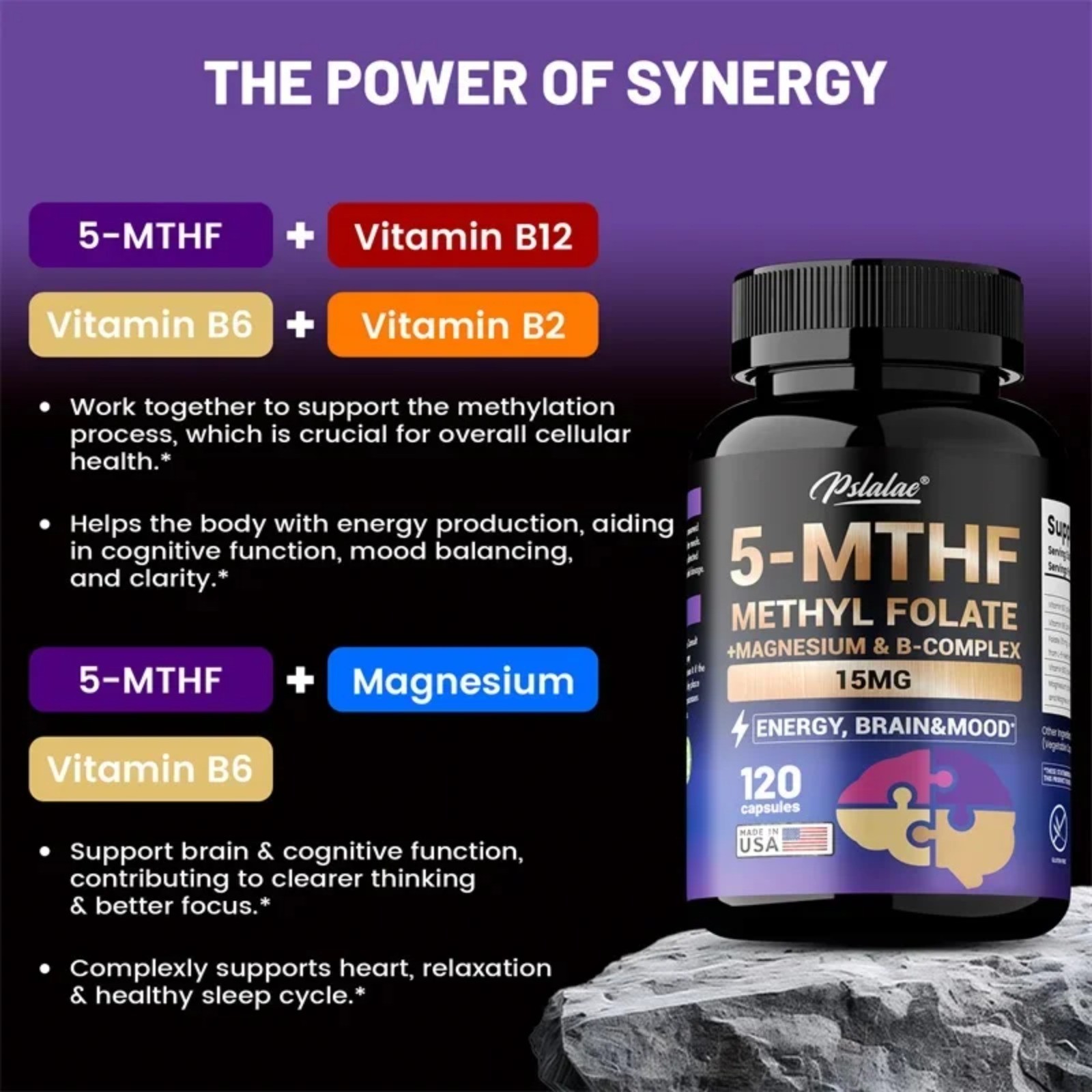 5-MTHF Methylfolate 120pcs – Energy, Brain and Mood Support, Enhances Memory