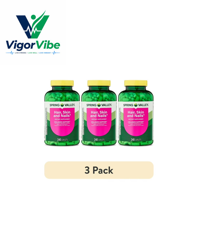 3 Pack Spring Valley Hair, Skin & Nails Caplets, 240 Count