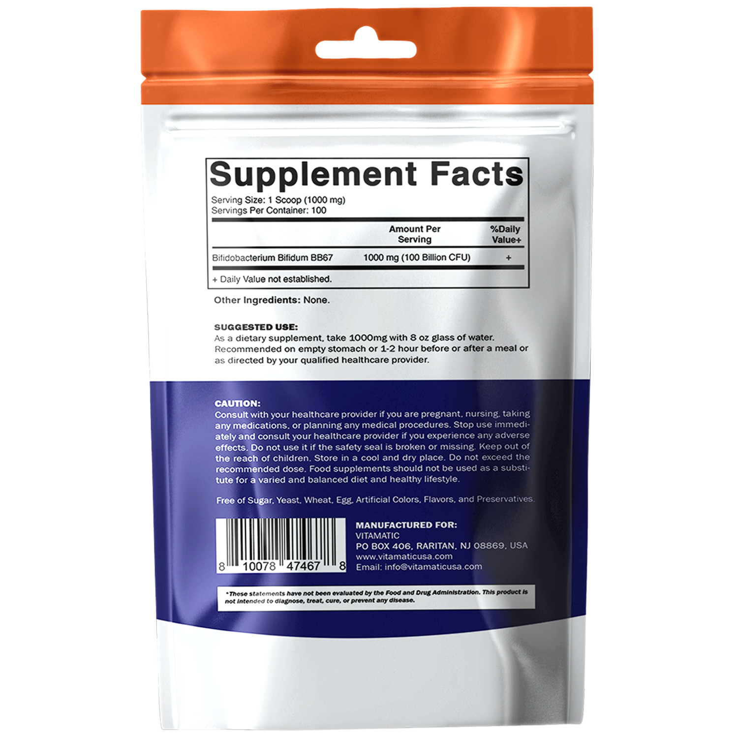 Vitamatic Bifidobacterium Bifidum Probiotic Powder – Digestive Support 100 Gr