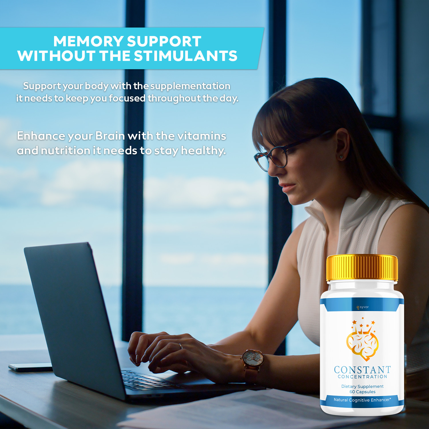 Constant Concentration Advanced Nootropic Formula Brain Health Support 300 Caps
